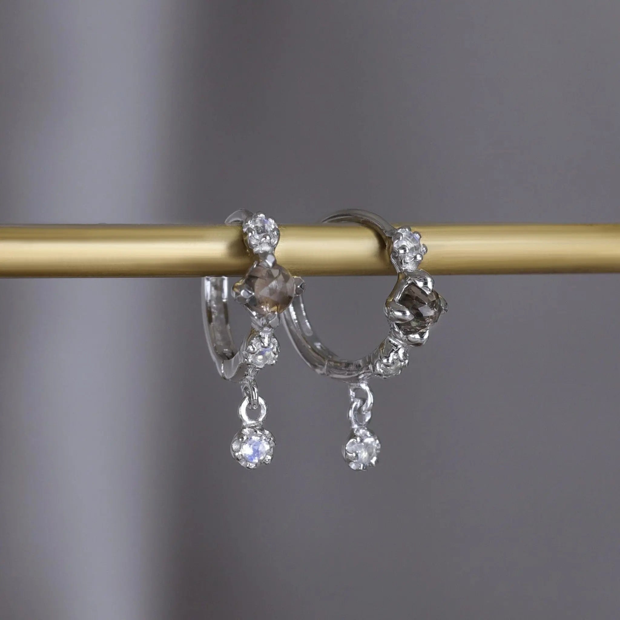 BEATTI Hoops Lucine • Dainty Genuine Smoky Quartz Hoop Earrings Smoky Quartz Lucine • Dainty Genuine Smoky Quartz Hoop Earrings Smoky Quartz