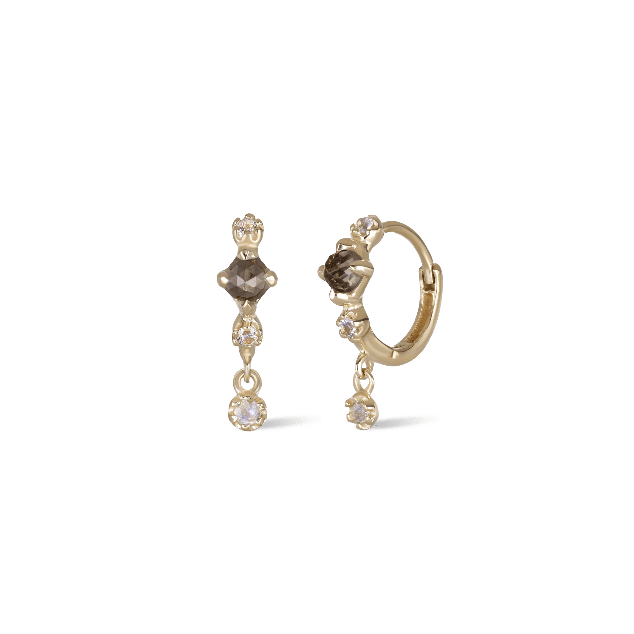 BEATTI Hoops Gold / Smoky Quartz+Rainbow Moonstone Lucine • Dainty Genuine Smoky Quartz Hoop Earrings Smoky Quartz JFE3034 PAIR Lucine • Dainty Genuine Smoky Quartz Hoop Earrings Smoky Quartz