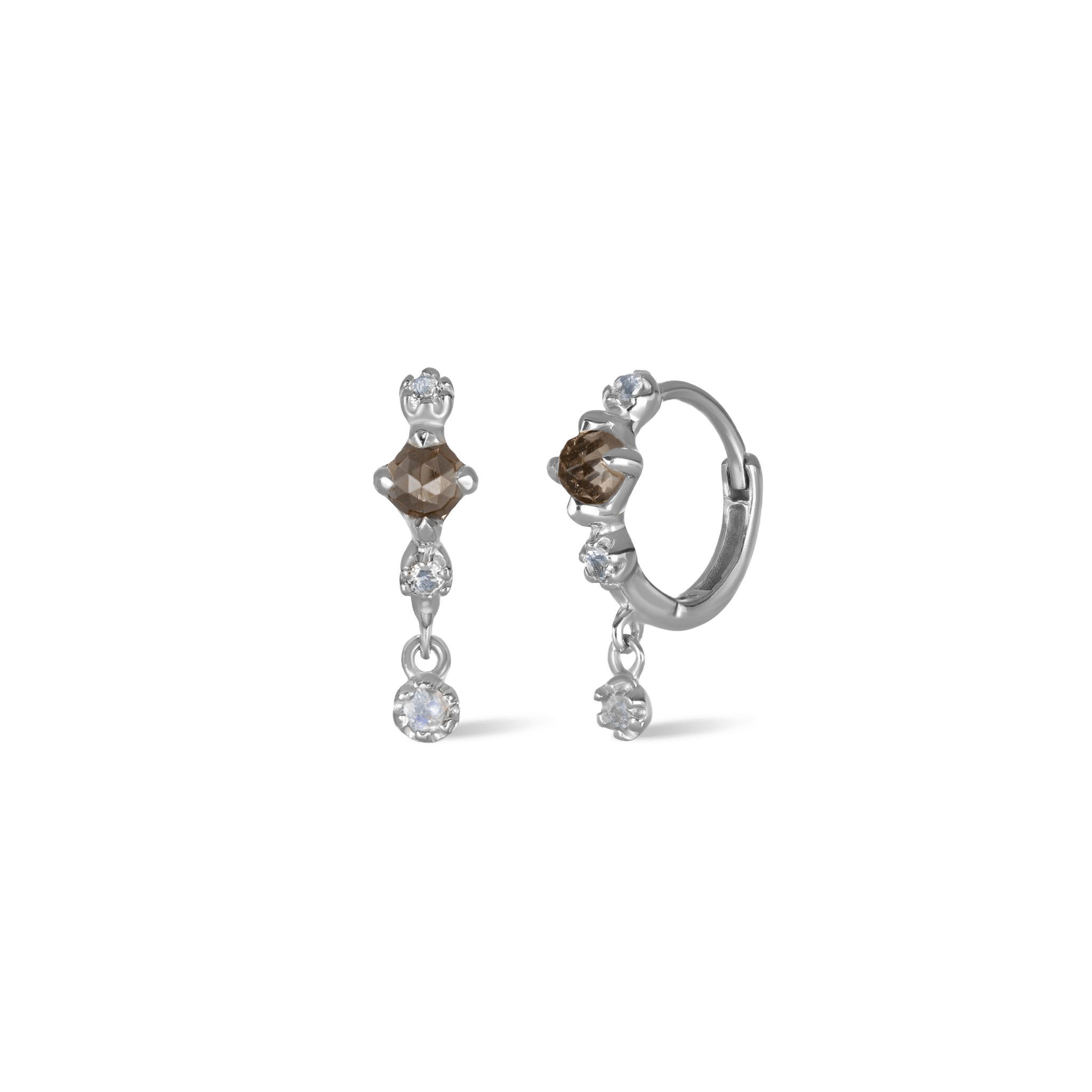 BEATTI Hoops Silver / Smoky Quartz+Rainbow Moonstone Lucine • Dainty Genuine Smoky Quartz Hoop Earrings Smoky Quartz JFE3034 PAIR Lucine • Dainty Genuine Smoky Quartz Hoop Earrings Smoky Quartz