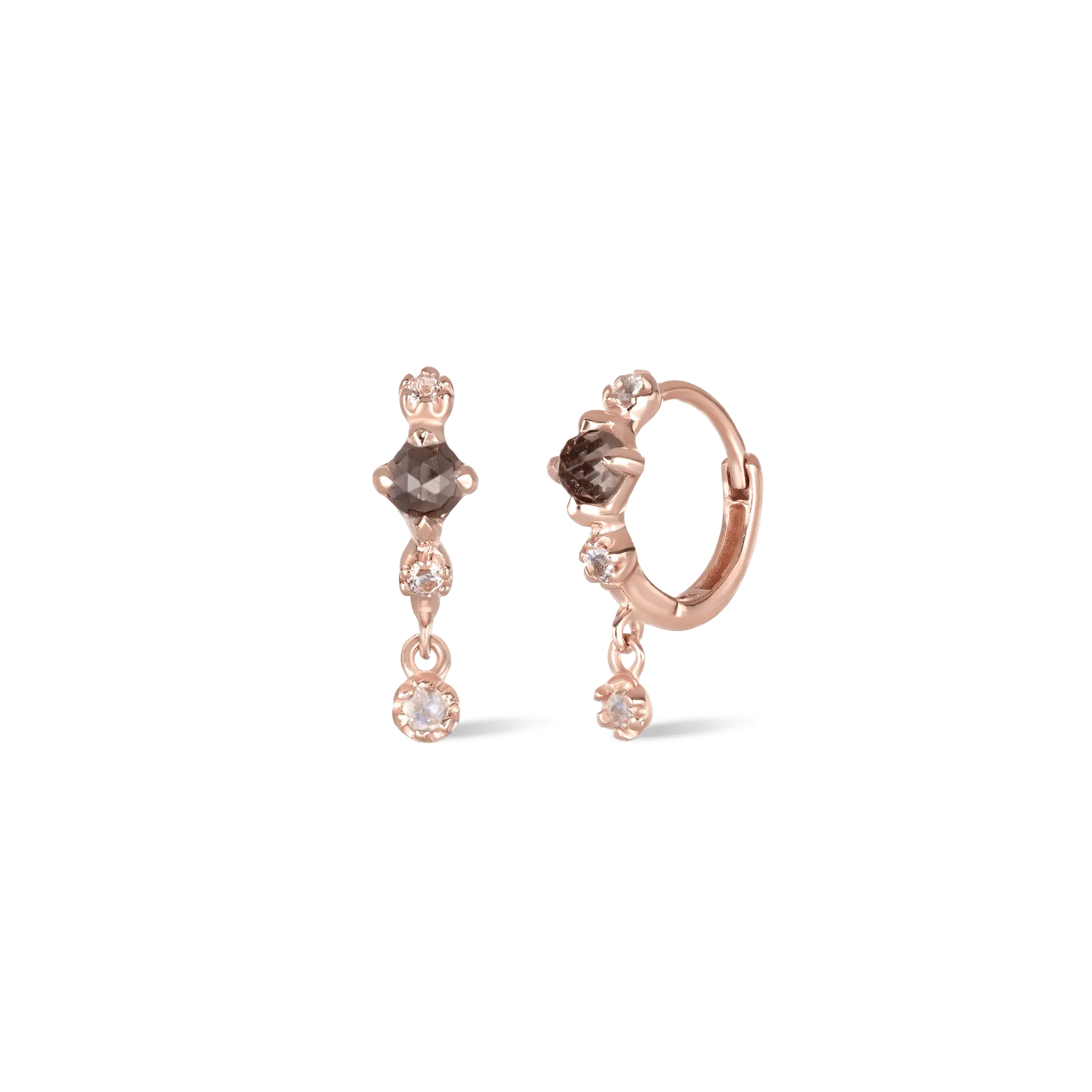 BEATTI Hoops Rose Gold / Smoky Quartz+Rainbow Moonstone Lucine • Dainty Genuine Smoky Quartz Hoop Earrings Smoky Quartz JFE3034 PAIR Lucine • Dainty Genuine Smoky Quartz Hoop Earrings Smoky Quartz