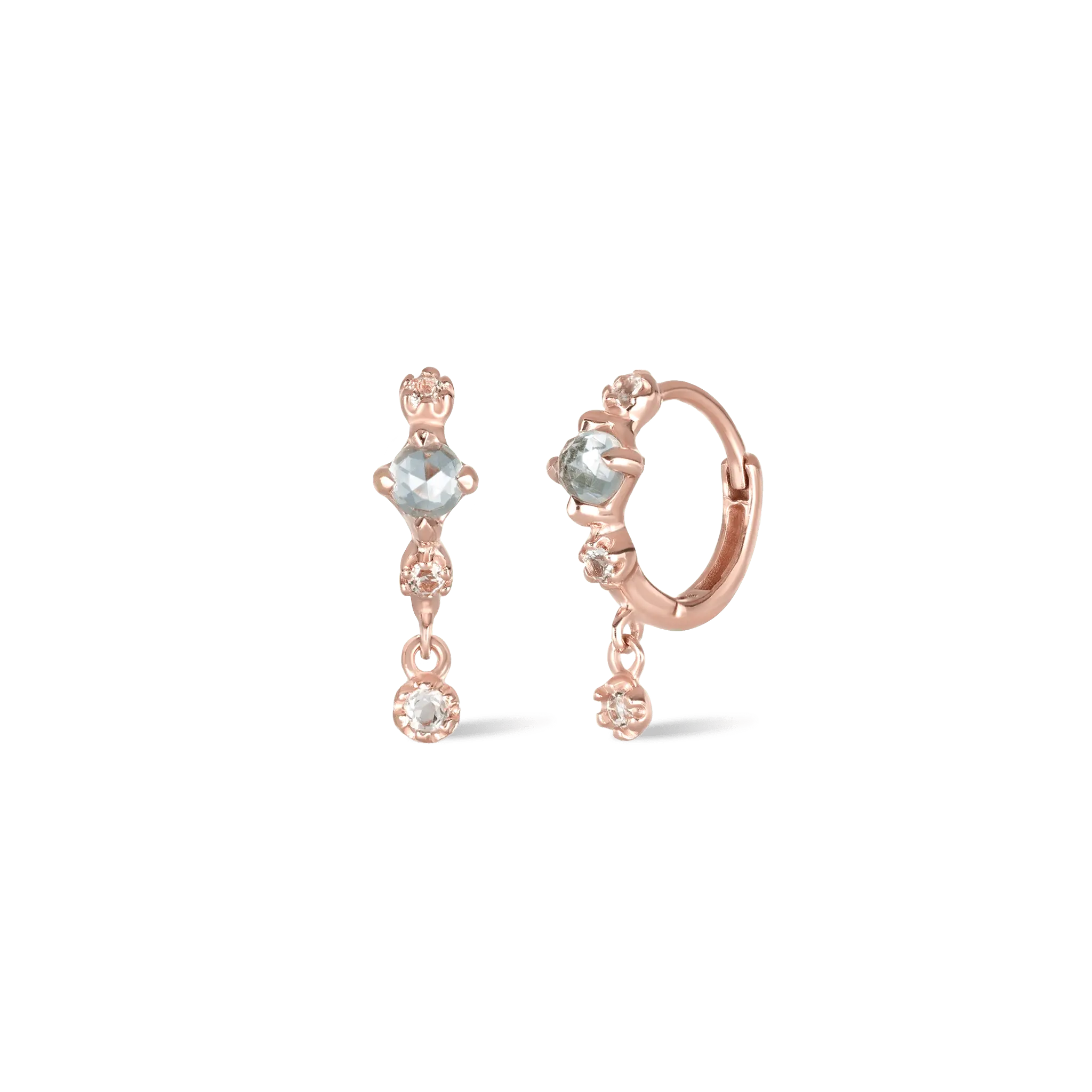 BEATTI Hoops Rose Gold / Sky Blue Topaz+White Topaz Lucine • Genuine Sky Blue Topaz Hoop Earrings JFE3034 PAIR Lucine • Genuine Sky Blue Topaz Hoop Earrings