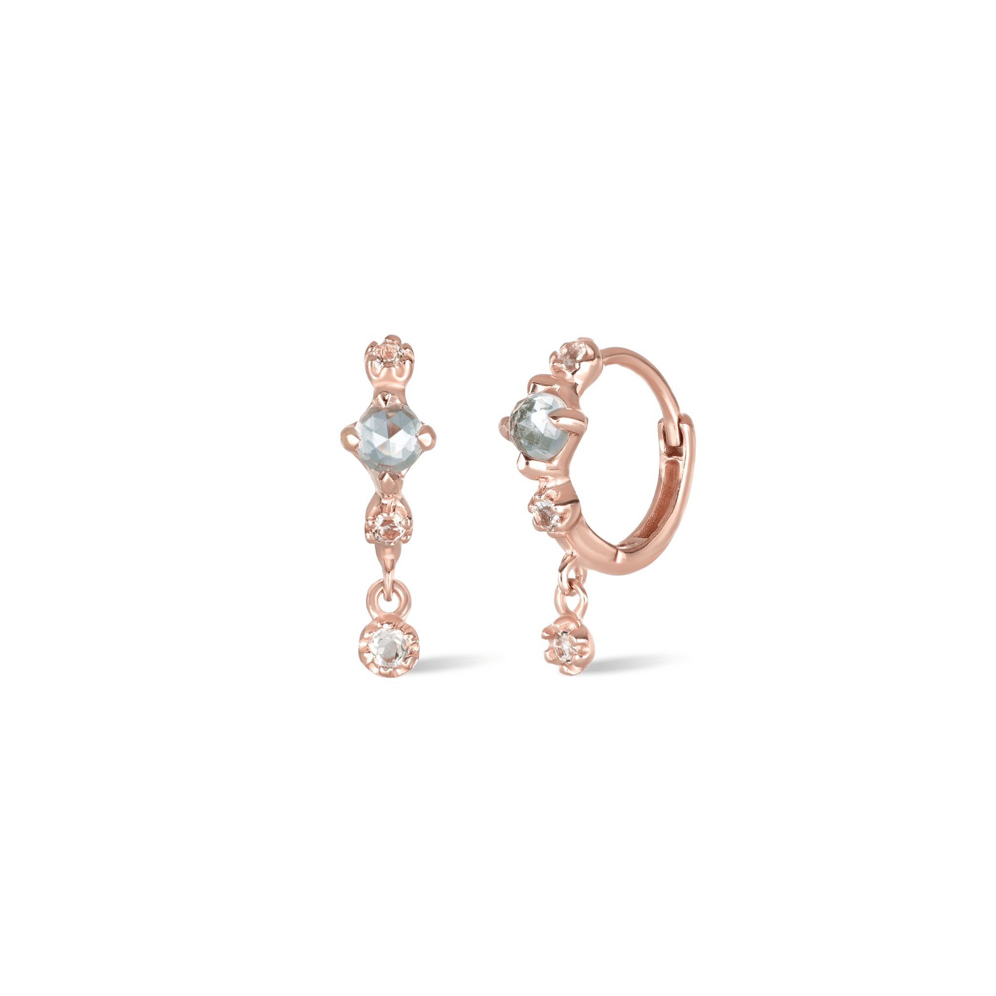 BEATTI Hoops Rose Gold / Sky Blue Topaz+White Topaz Lucine • Genuine Sky Blue Topaz Hoop Earrings JFE3034 PAIR Lucine • Genuine Sky Blue Topaz Hoop Earrings