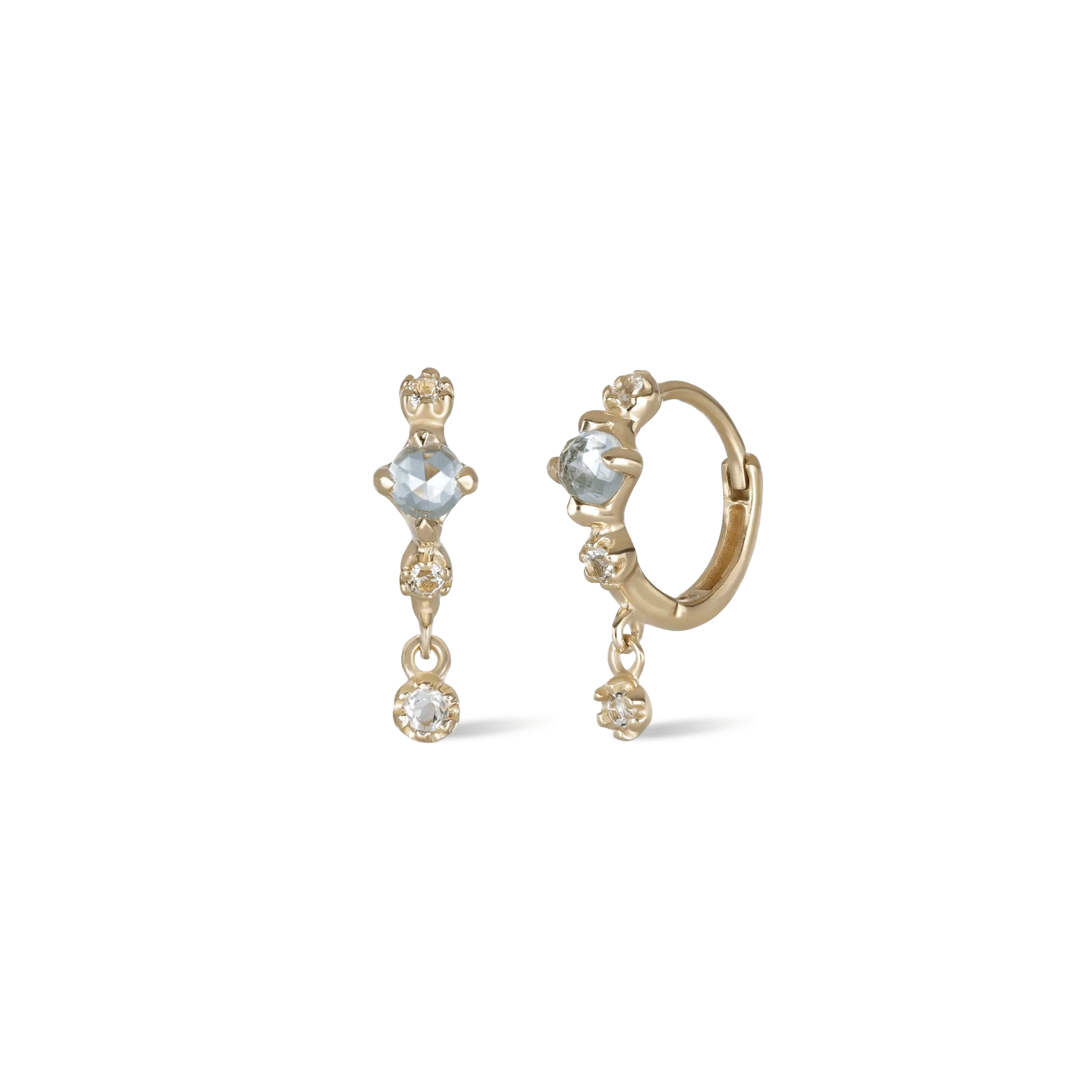 BEATTI Hoops Gold / Sky Blue Topaz+White Topaz Lucine • Genuine Sky Blue Topaz Hoop Earrings JFE3034 PAIR Lucine • Genuine Sky Blue Topaz Hoop Earrings
