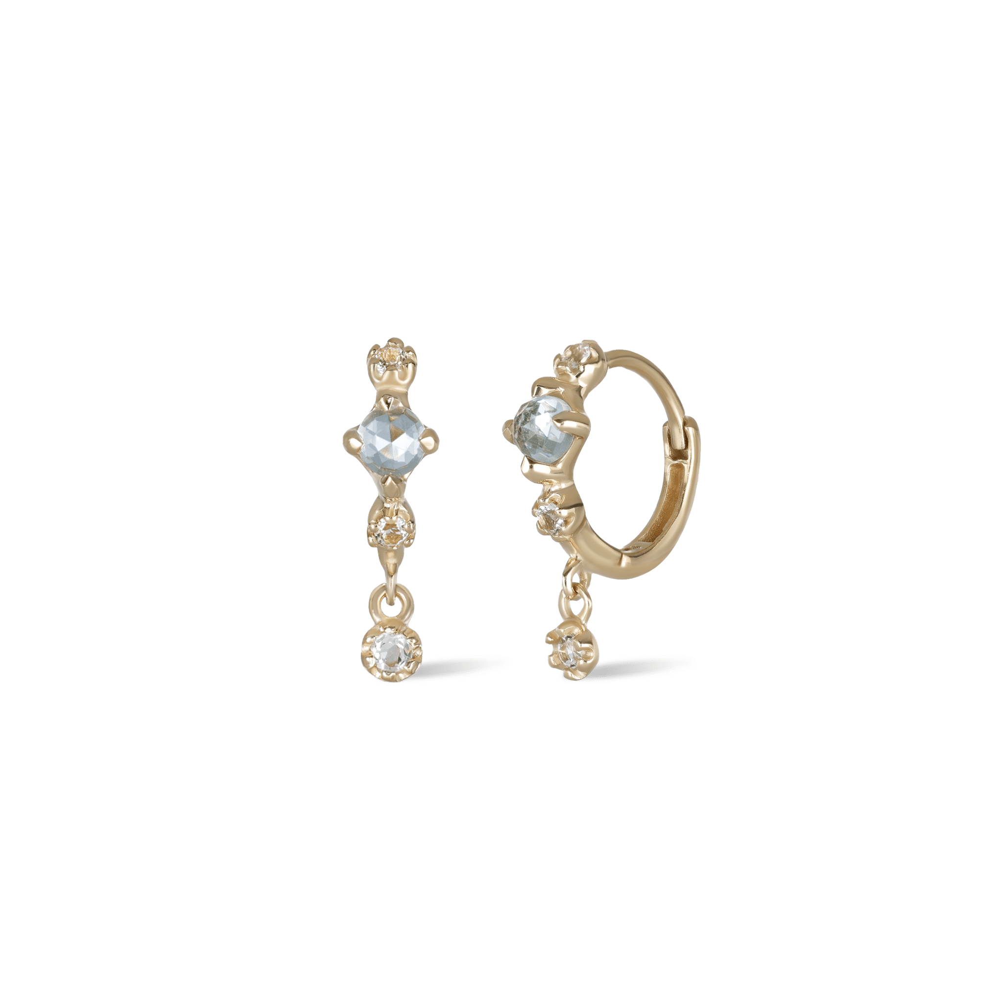 BEATTI Hoops Gold / Sky Blue Topaz+White Topaz Lucine • Genuine Sky Blue Topaz Hoop Earrings JFE3034 PAIR Lucine • Genuine Sky Blue Topaz Hoop Earrings