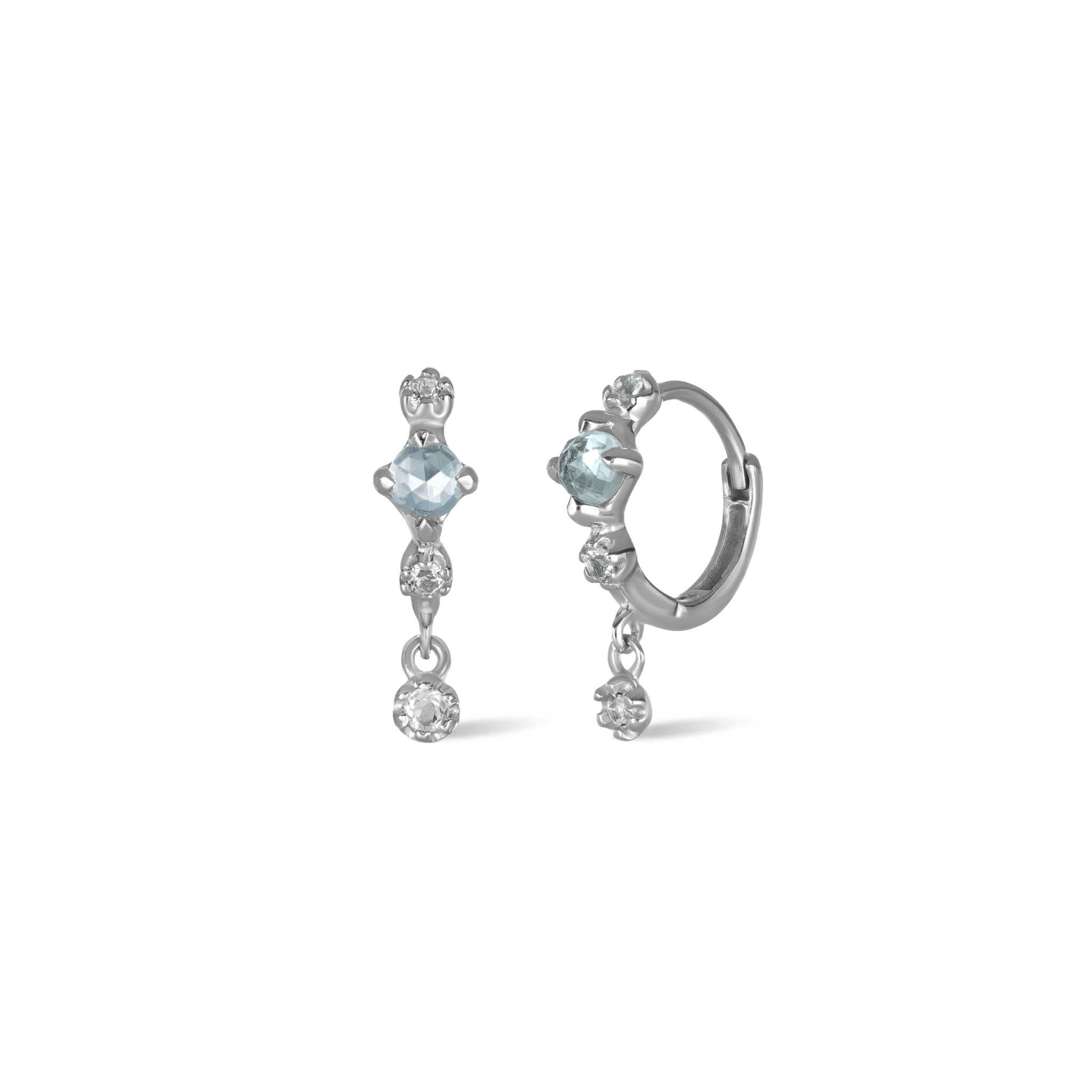 BEATTI Hoops Silver / Sky Blue Topaz+White Topaz Lucine • Genuine Sky Blue Topaz Hoop Earrings JFE3034 PAIR Lucine • Genuine Sky Blue Topaz Hoop Earrings