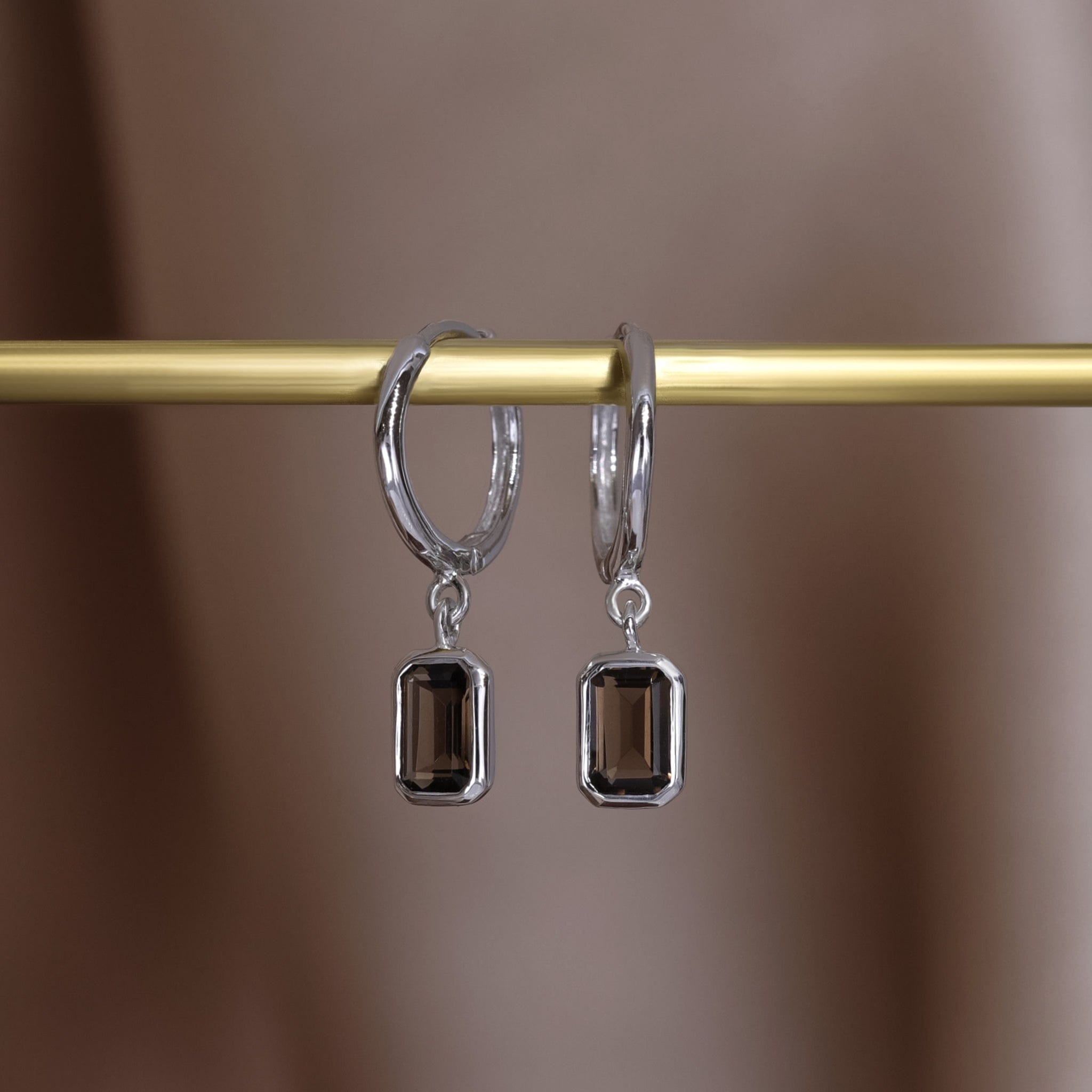 BEATTI Hoops Nora • Emerald Cut Genuine Smoky Quartz Hoop Earrings Nora • Emerald Cut Genuine Smoky Quartz Hoop Earrings