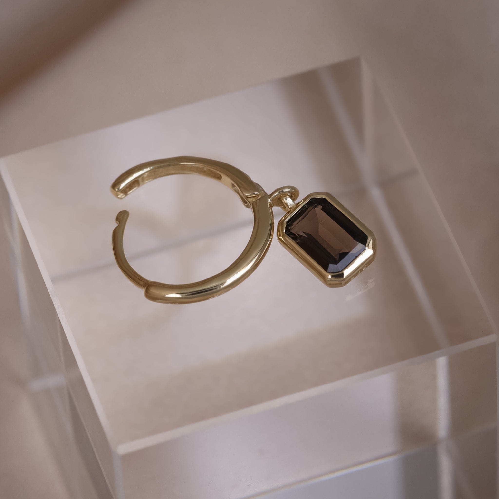 BEATTI Hoops Nora • Emerald Cut Genuine Smoky Quartz Hoop Earrings Nora • Emerald Cut Genuine Smoky Quartz Hoop Earrings