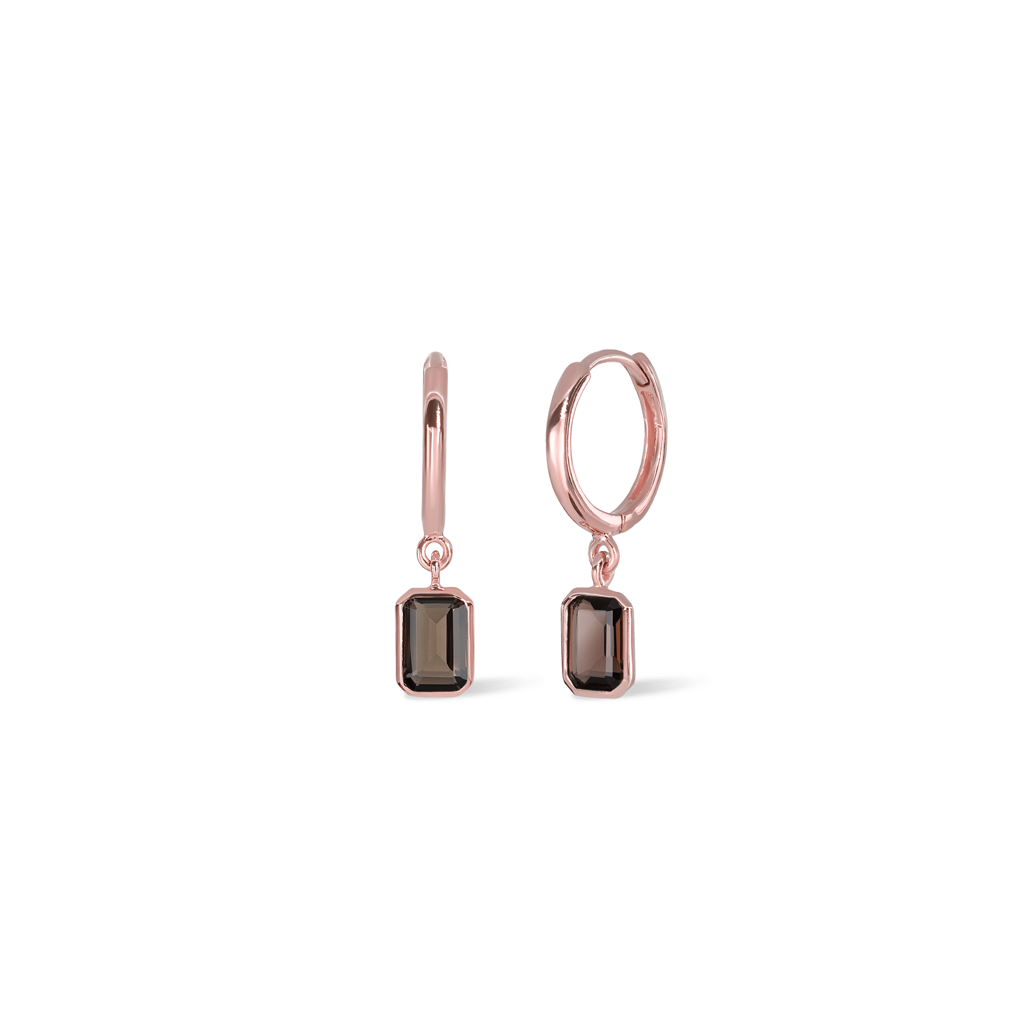 BEATTI Hoops Rose Gold / Smoky Quartz Nora • Emerald Cut Genuine Smoky Quartz Hoop Earrings JFE3114 SQ ROSEGOLD Nora • Emerald Cut Genuine Smoky Quartz Hoop Earrings