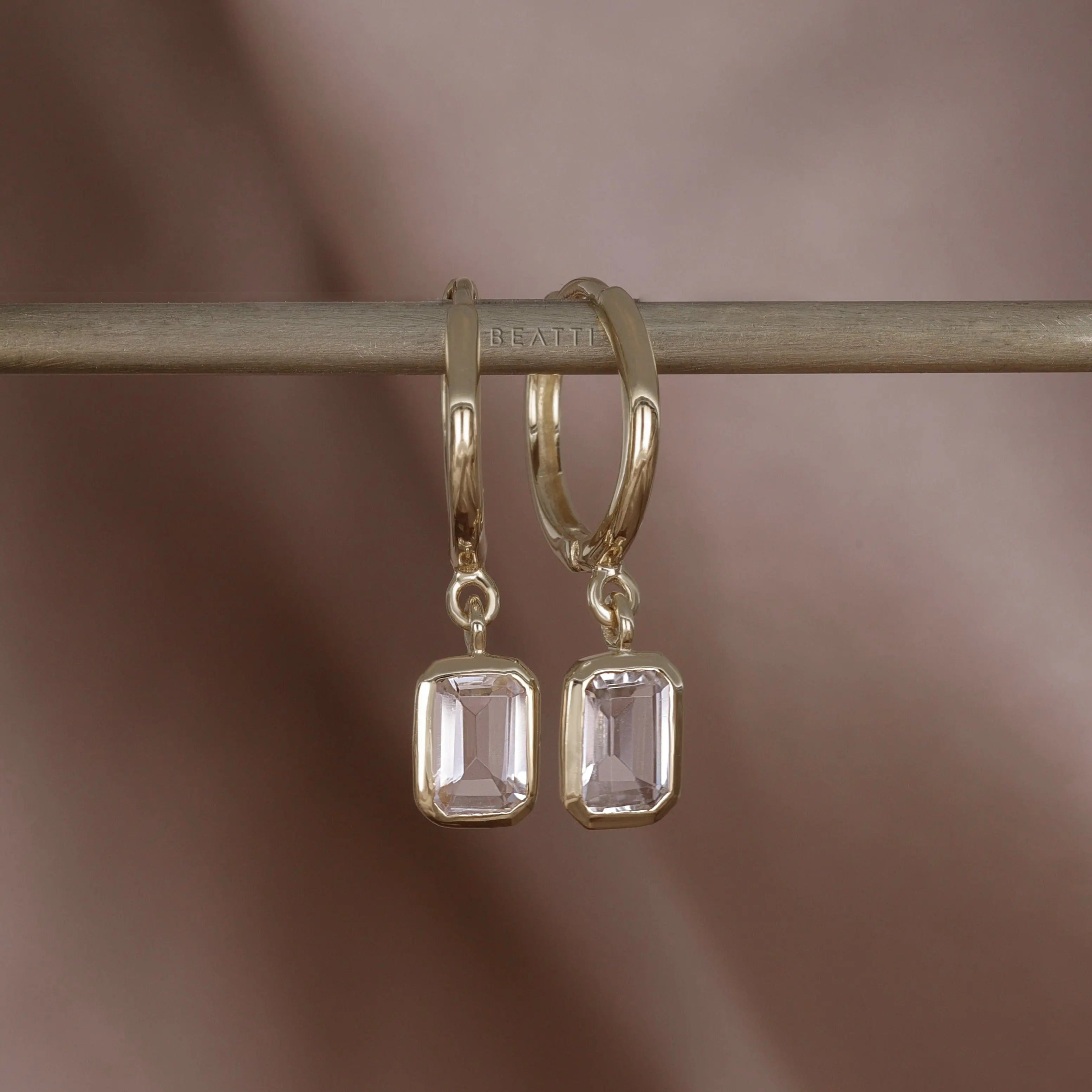 BEATTI Hoops Nora • Emerald Cut Genuine Topaz Hoop Earrings Nora • Emerald Cut Genuine Topaz Hoop Earrings