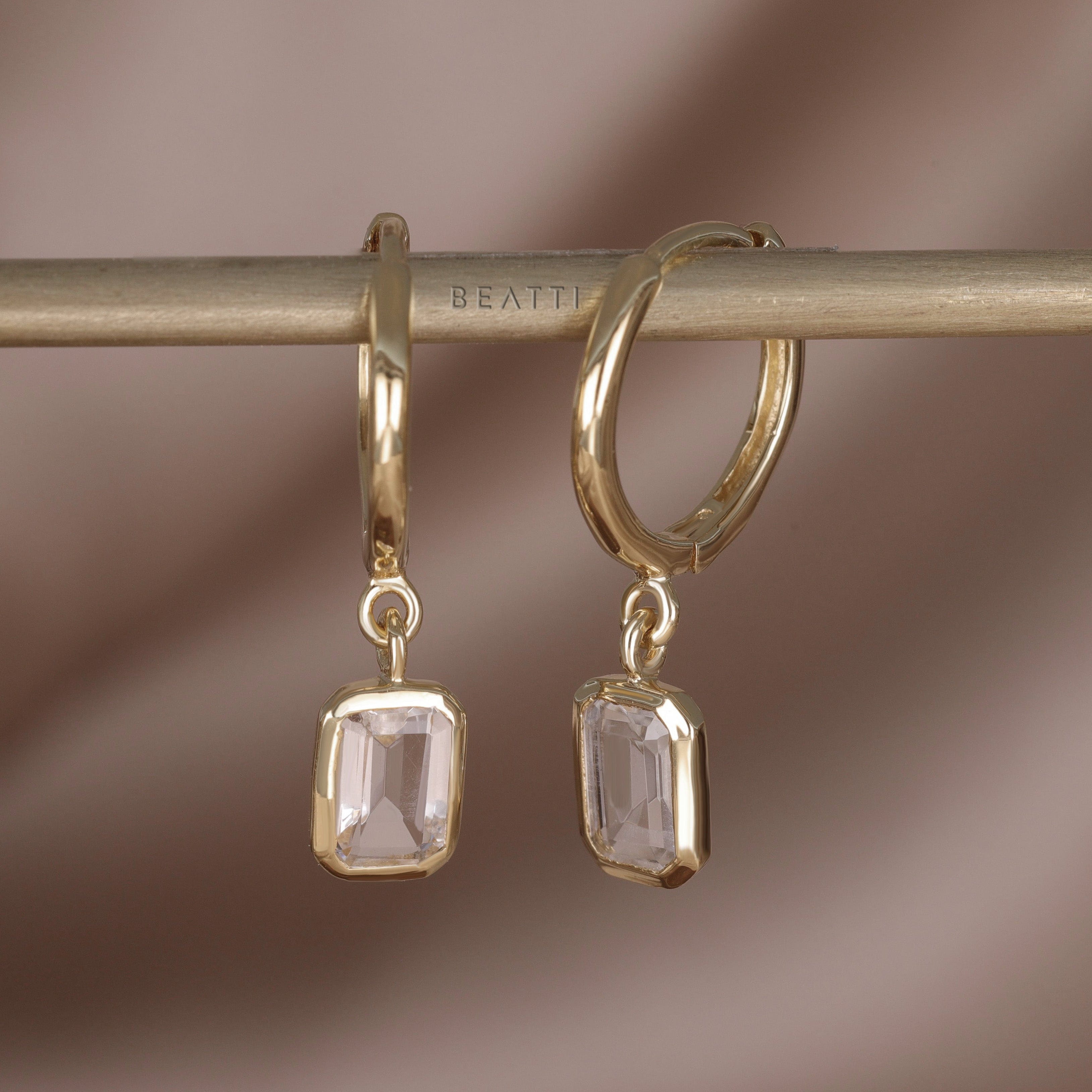 BEATTI Hoops Nora • Emerald Cut Genuine Topaz Hoop Earrings Nora • Emerald Cut Genuine Topaz Hoop Earrings