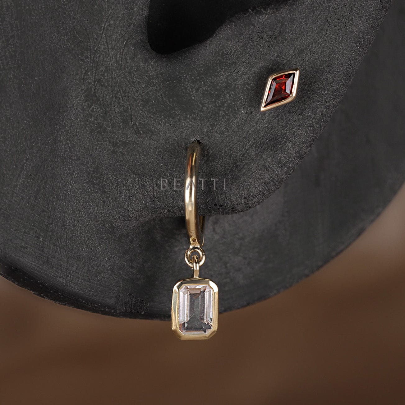 BEATTI Hoops Nora • Emerald Cut Genuine Topaz Hoop Earrings Nora • Emerald Cut Genuine Topaz Hoop Earrings