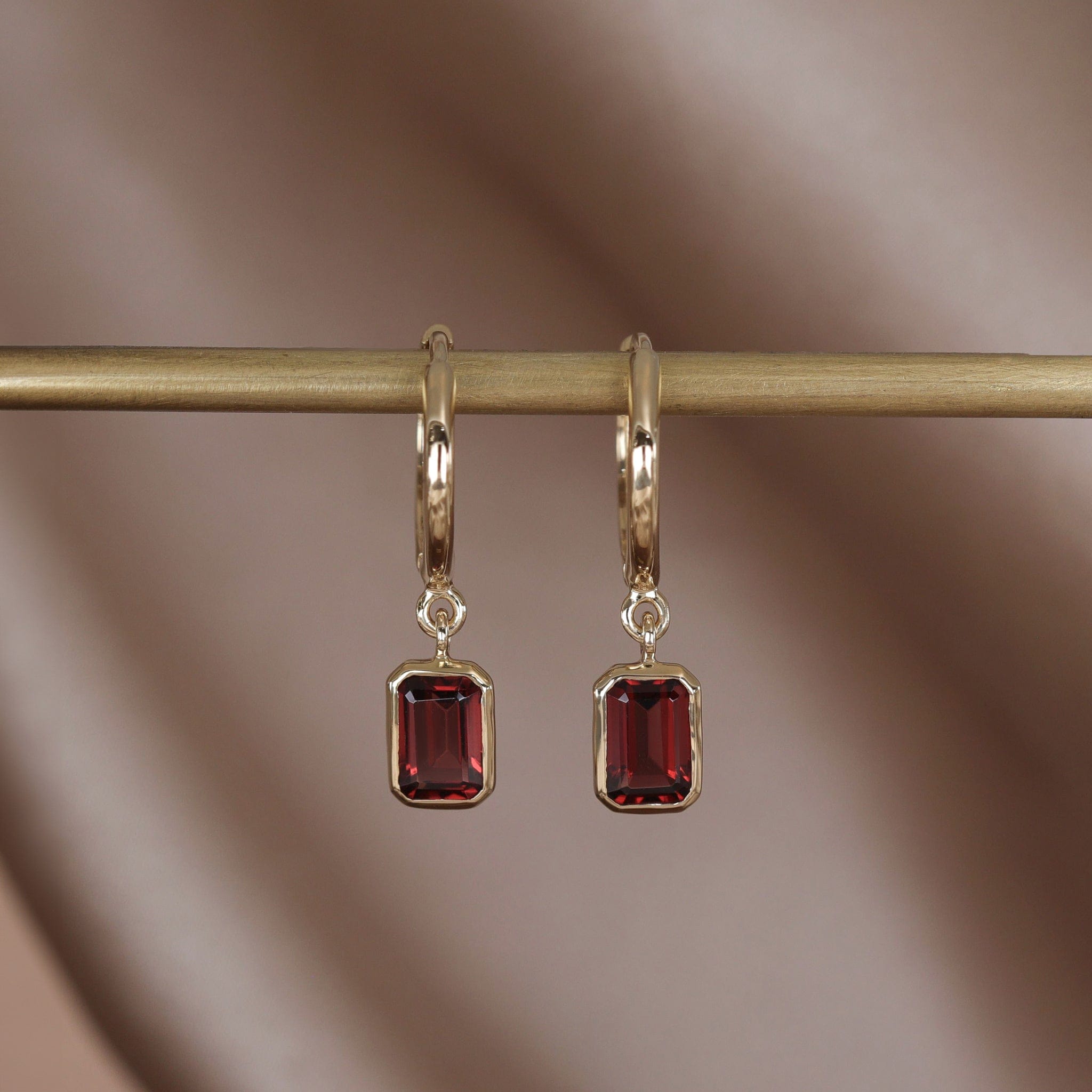 Nora • Emerald Cut Genuine Gemstone Hoop Earrings