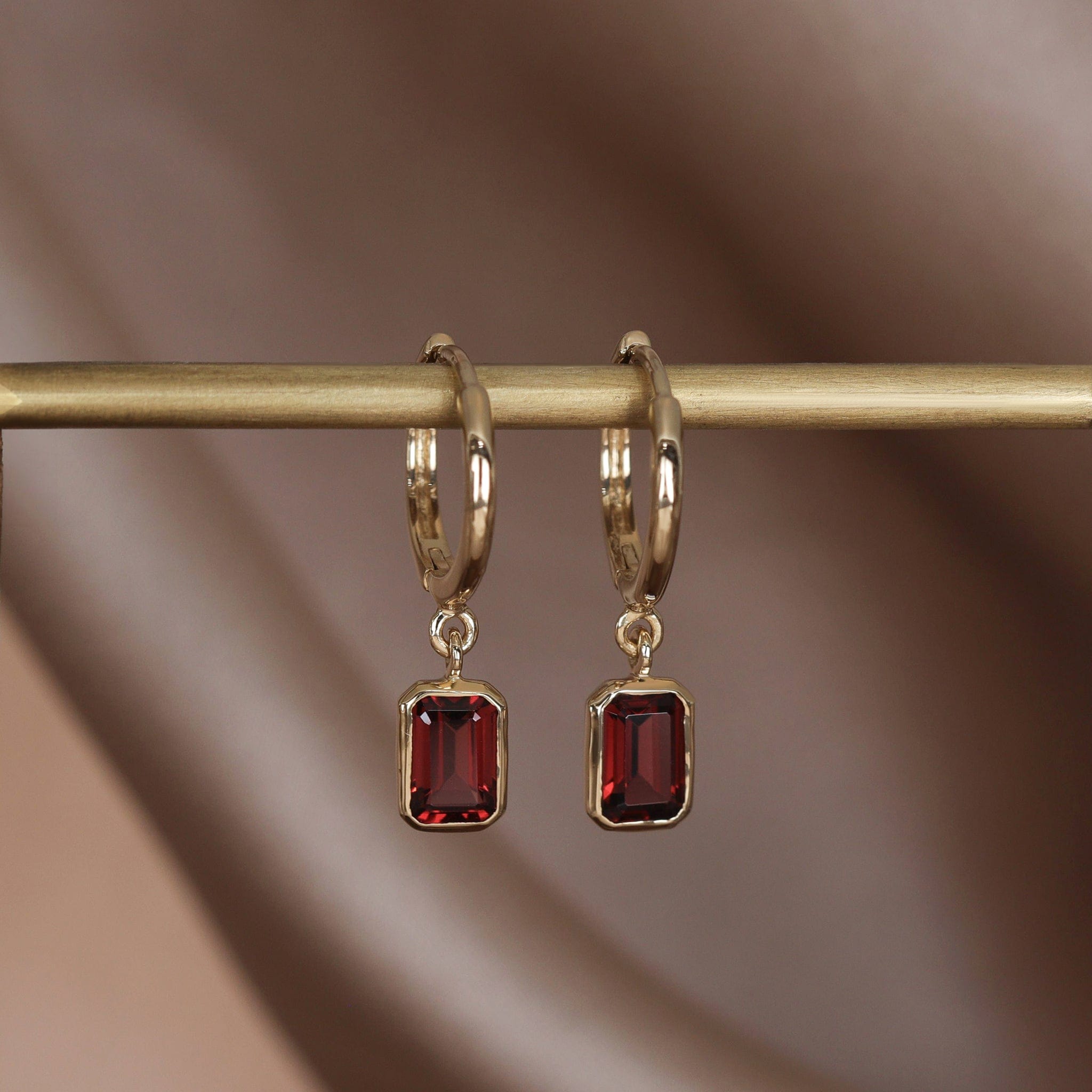 Nora • Emerald Cut Genuine Gemstone Hoop Earrings