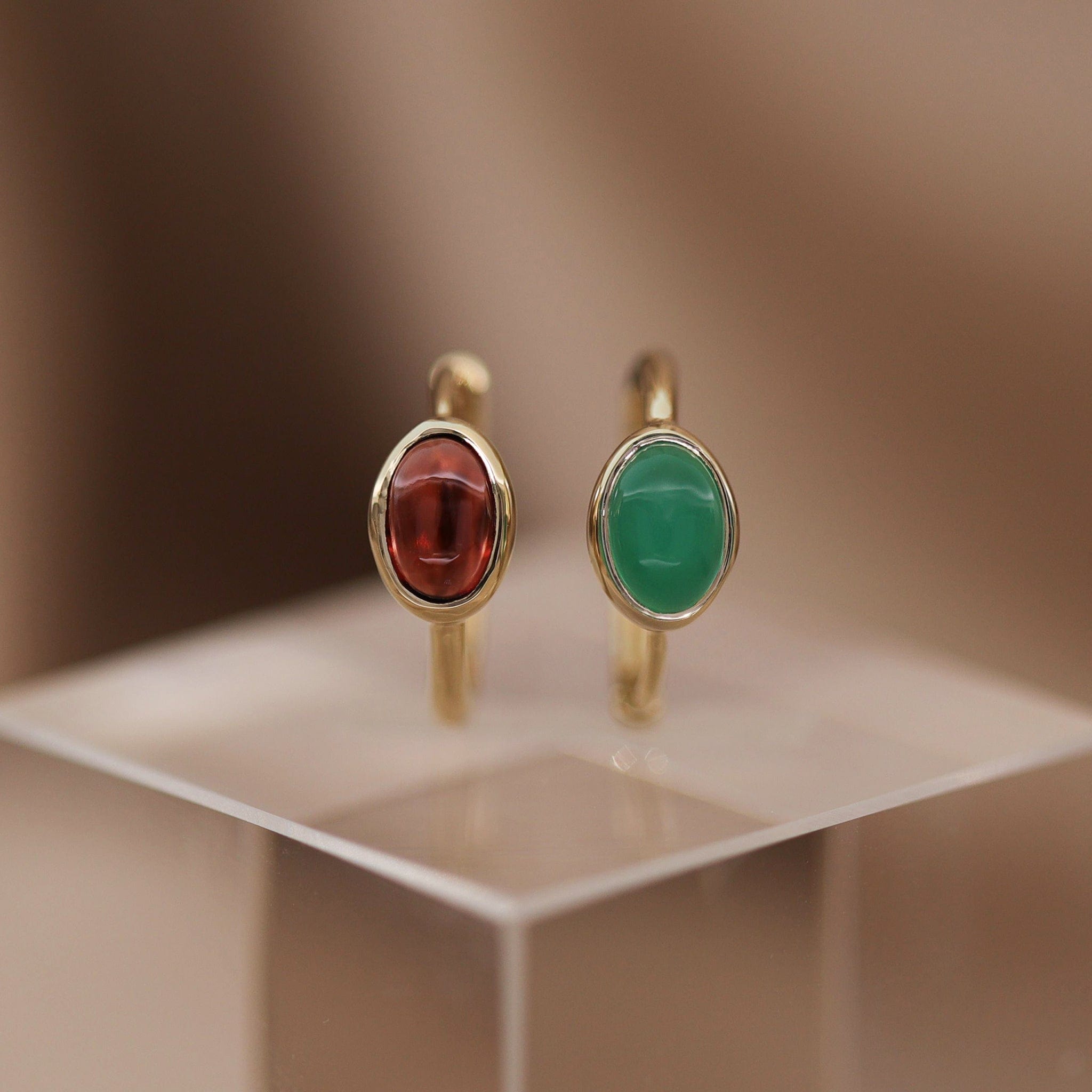 BEATTI Hoops Oval Cabochon Gemstone Hoop Earrings Oval Cabochon Gemstone Hoop Earrings