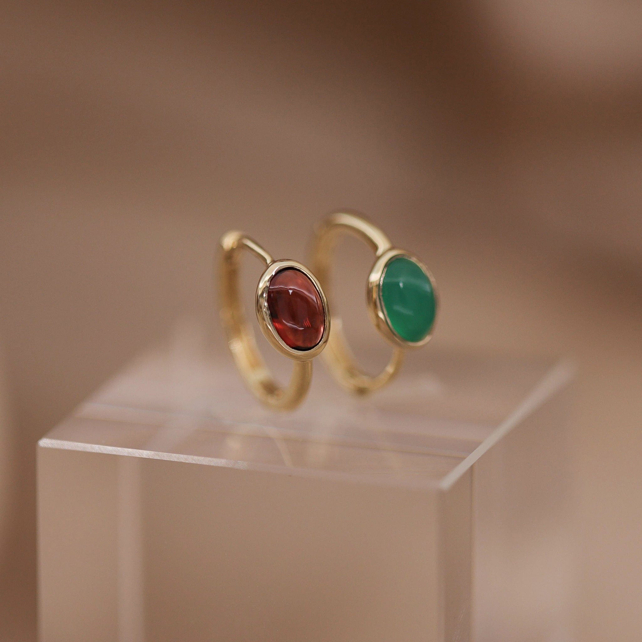 BEATTI Hoops Oval Cabochon Gemstone Hoop Earrings Oval Cabochon Gemstone Hoop Earrings