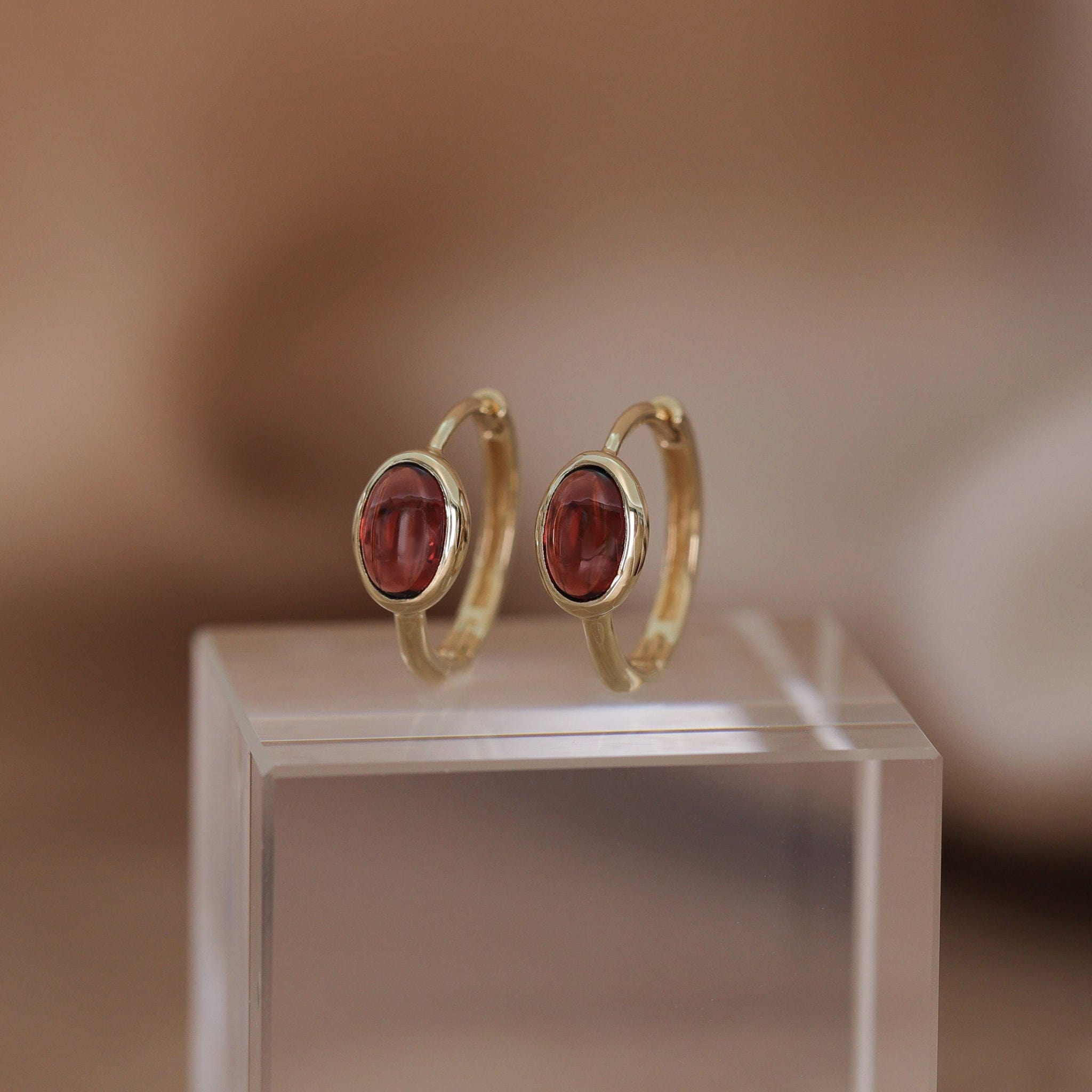 BEATTI Hoops Oval Cabochon Gemstone Hoop Earrings Oval Cabochon Gemstone Hoop Earrings