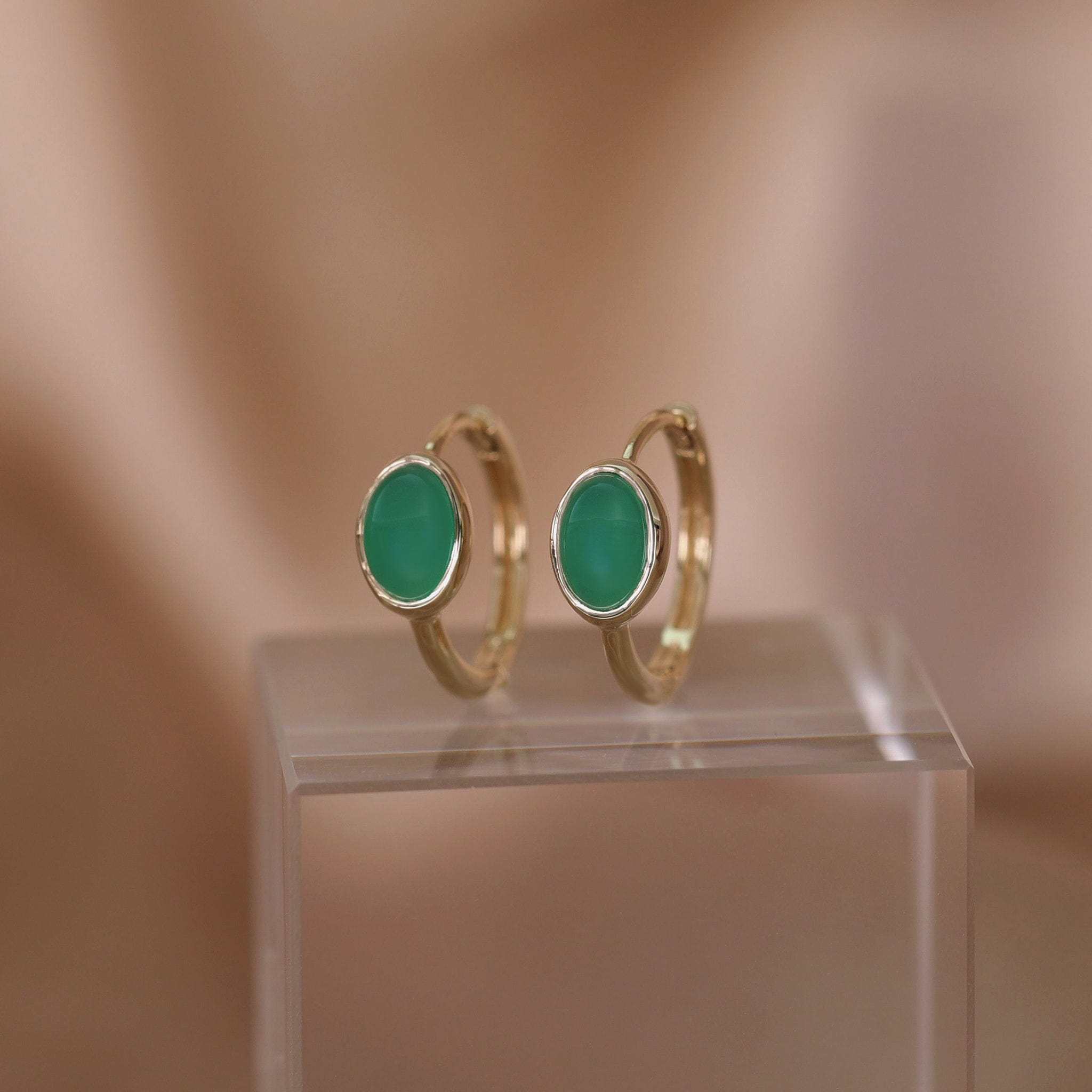 BEATTI Hoops Oval Cabochon Gemstone Hoop Earrings Oval Cabochon Gemstone Hoop Earrings