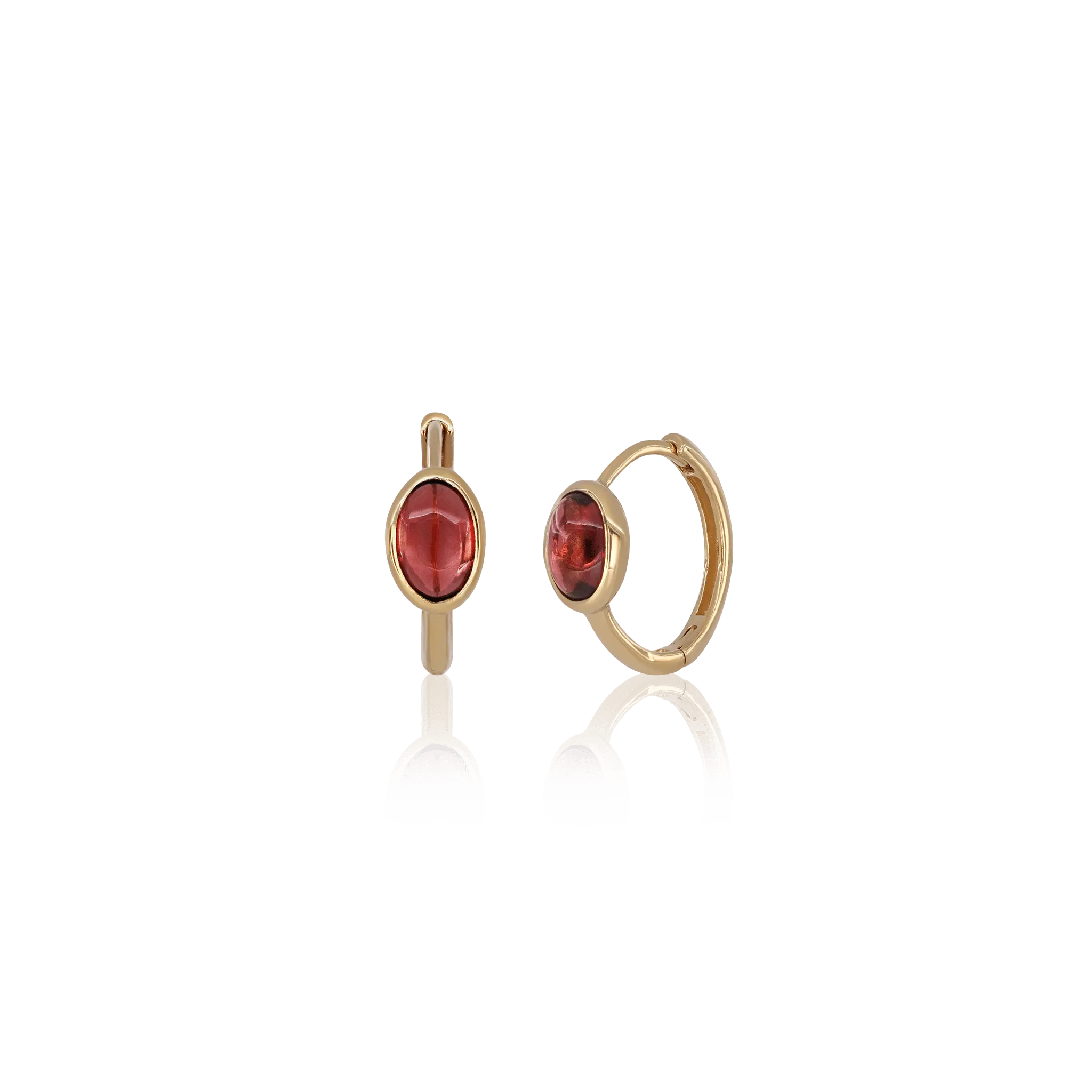BEATTI Hoops Gold / Garnet Oval Cabochon Gemstone Hoop Earrings JFE3099 Oval Cabochon Gemstone Hoop Earrings