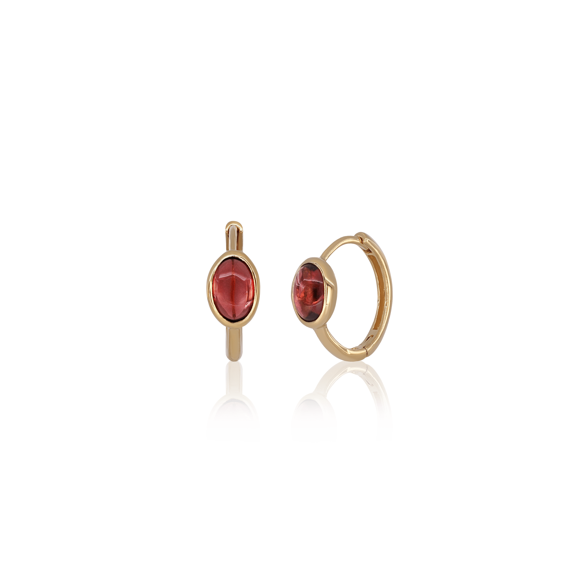 BEATTI Hoops Gold / Garnet Oval Cabochon Gemstone Hoop Earrings JFE3099 Oval Cabochon Gemstone Hoop Earrings