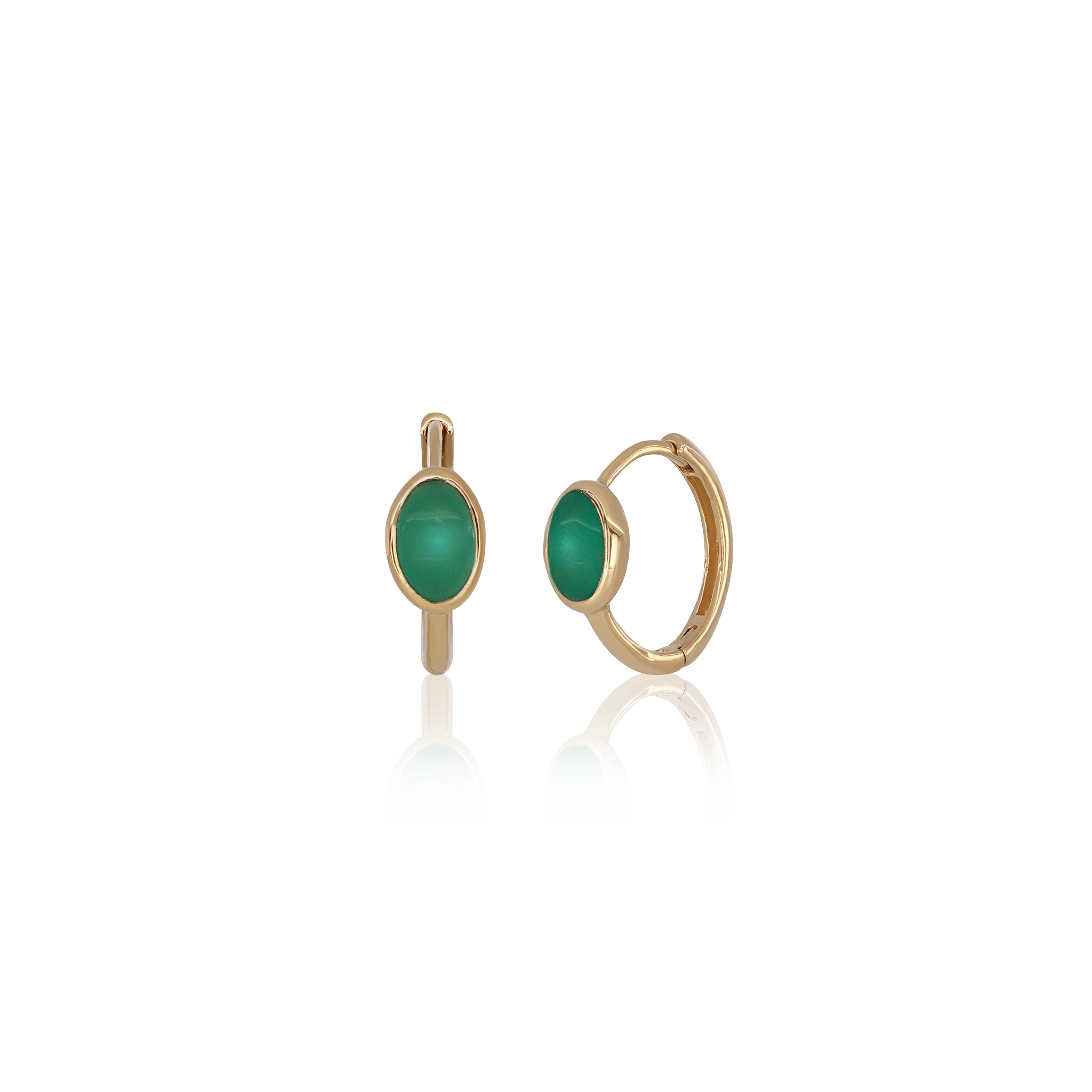 BEATTI Hoops Gold / Green Onyx Oval Cabochon Gemstone Hoop Earrings JFE3099 Oval Cabochon Gemstone Hoop Earrings
