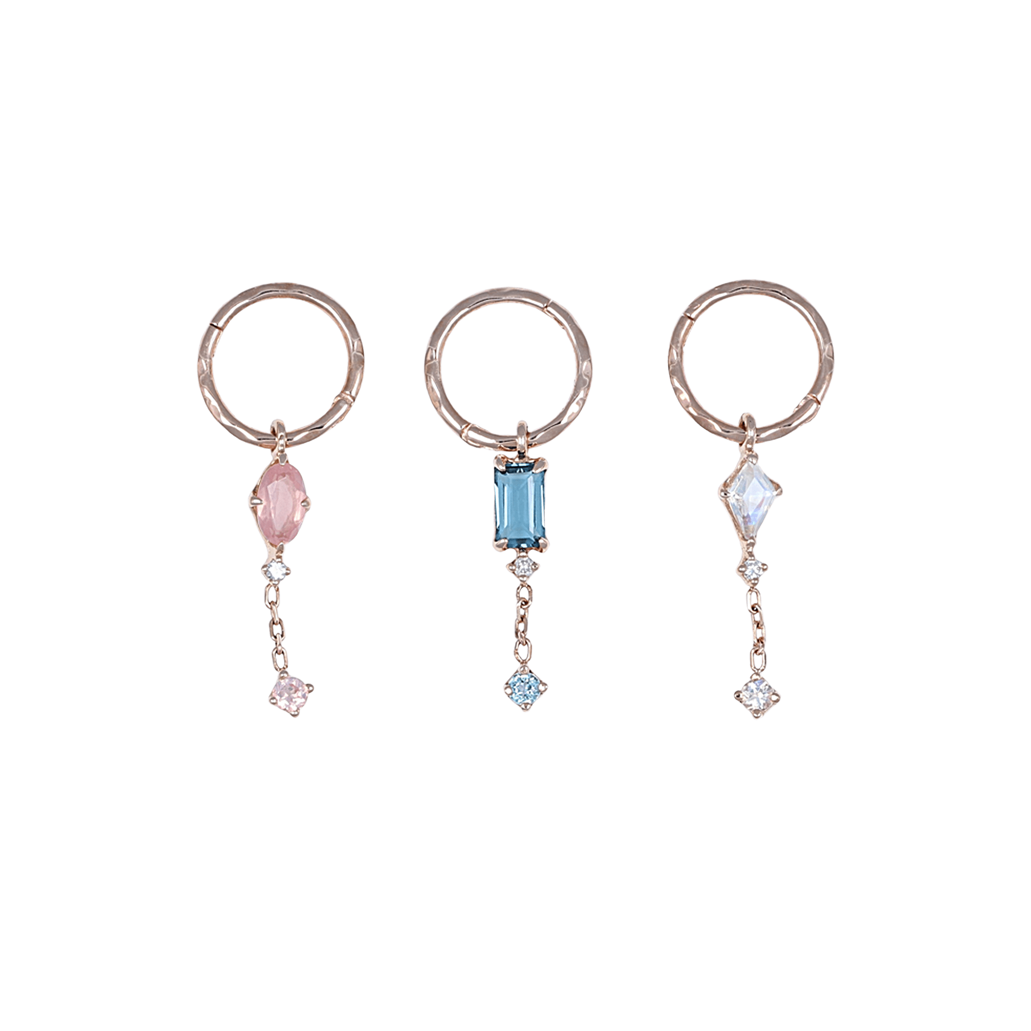 BEATTI Hoops Sample Sale • 14K Rose Gold Clicker with Dangle Charm (SIDE FACING JUMP RING) RG SS25 Sample Sale • 14K Rose Gold Clicker with Dangle Charm (SIDE FACING JUMP RING) RG SS25