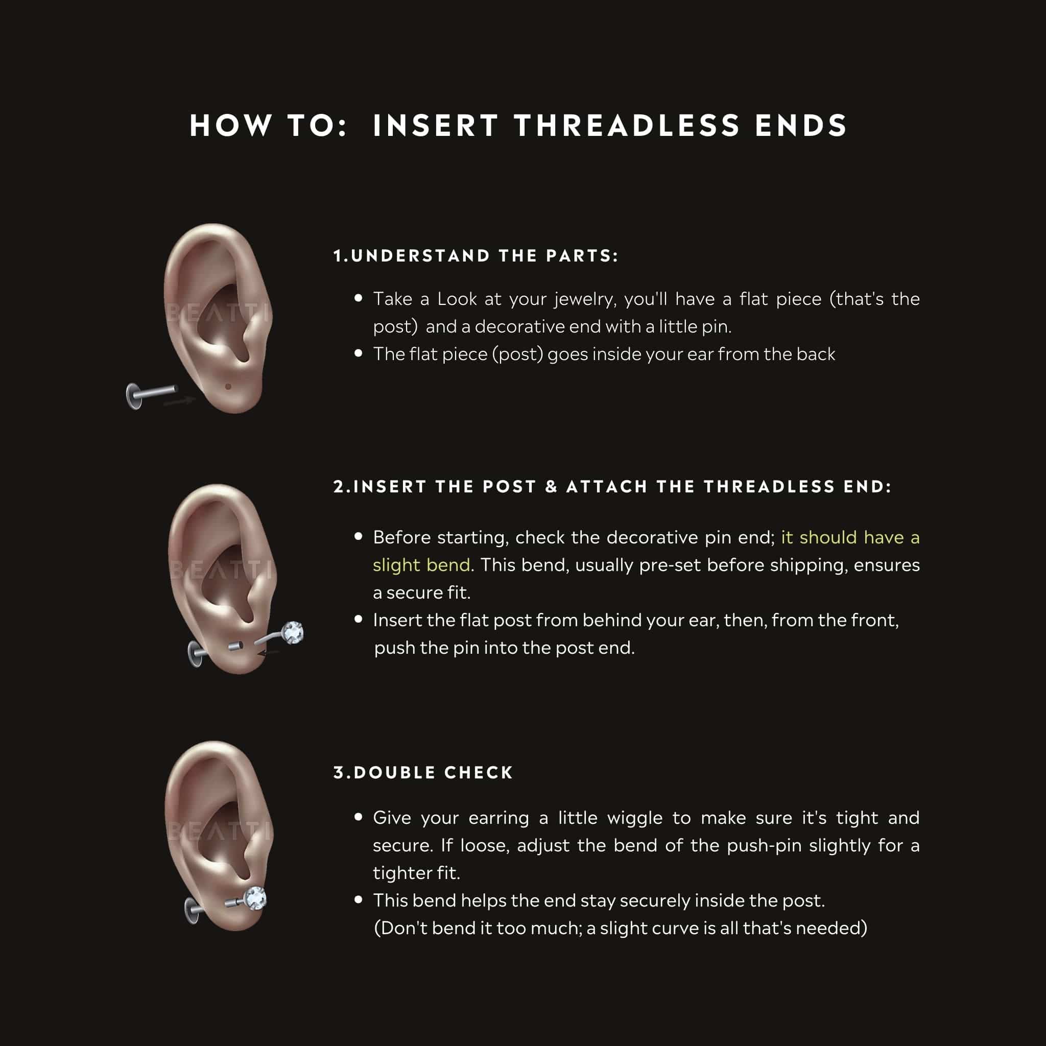 BEATTI How to insert Threadless Ends 14k Gold