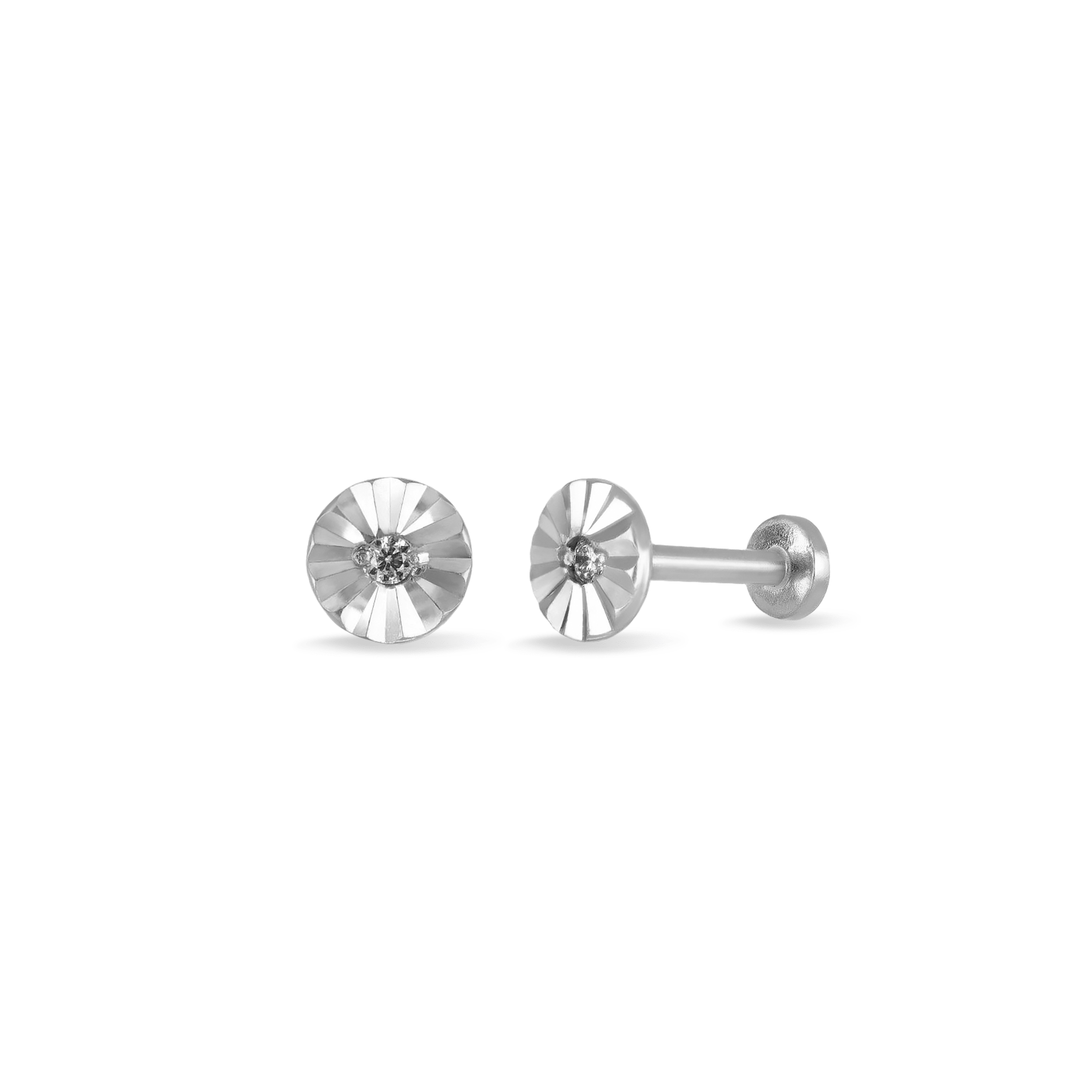 BEATTI Internal Thread White Gold 14K Solid Gold Diamond Cutting Flat Disc with Gem Internally Threaded PL135 14K Solid Gold Diamond Cutting Flat Disc with Gem Internally Threaded