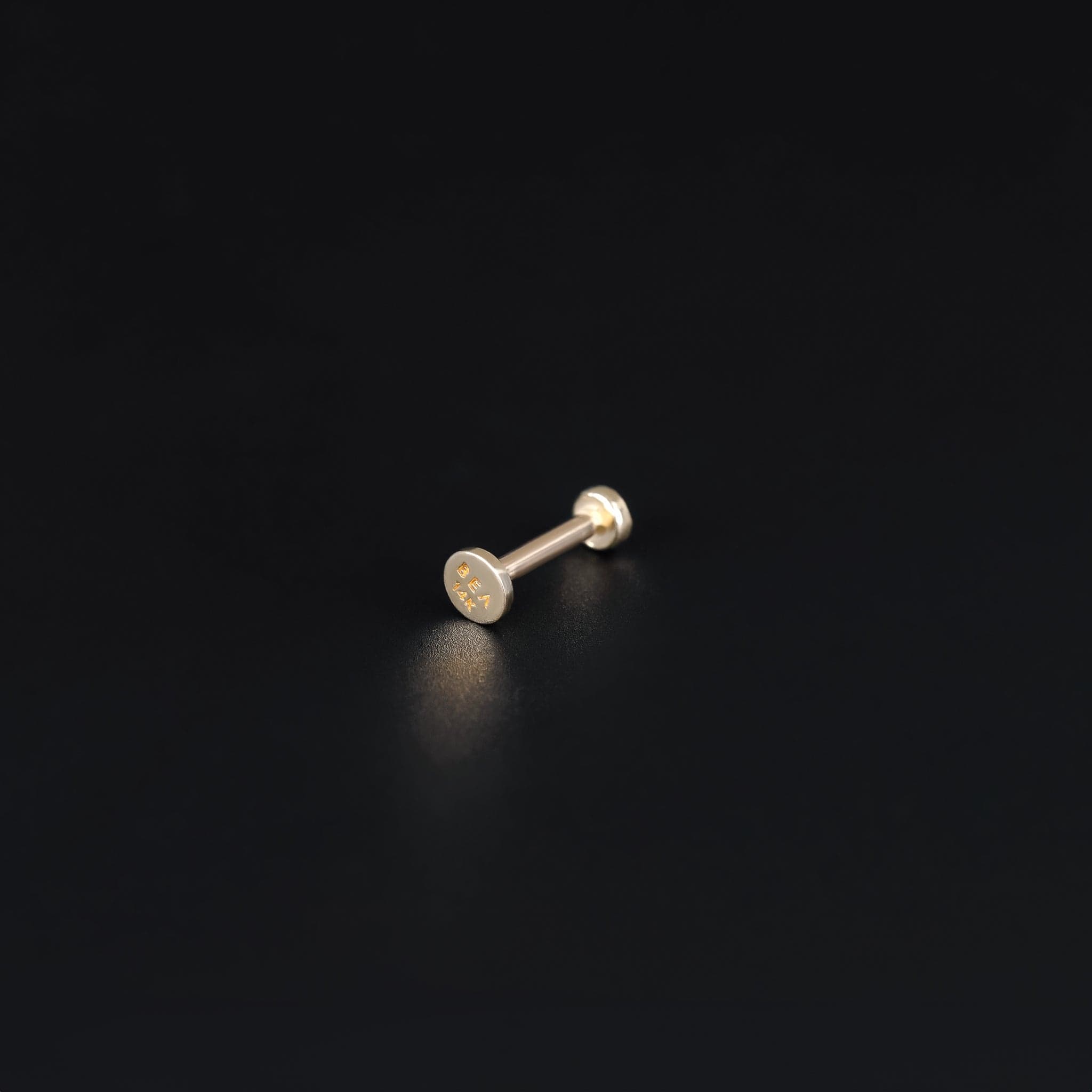 BEATTI Internal Thread Gold 14K Solid Gold Tiny Diamond Cutting Flat Disc Internally Threaded PL136 14K Solid Gold Tiny Diamond Cutting Flat Disc Internally Threaded