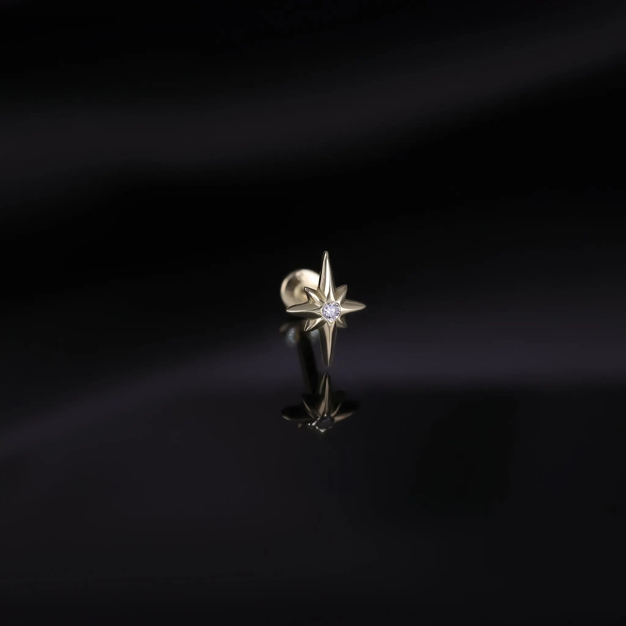 BEATTI Internal Thread Gold / White Diamond Natural Diamond • North Star Internally Threaded Flatback Stud PL309 YG WD Natural Diamond • North Star Internally Threaded Flatback Stud