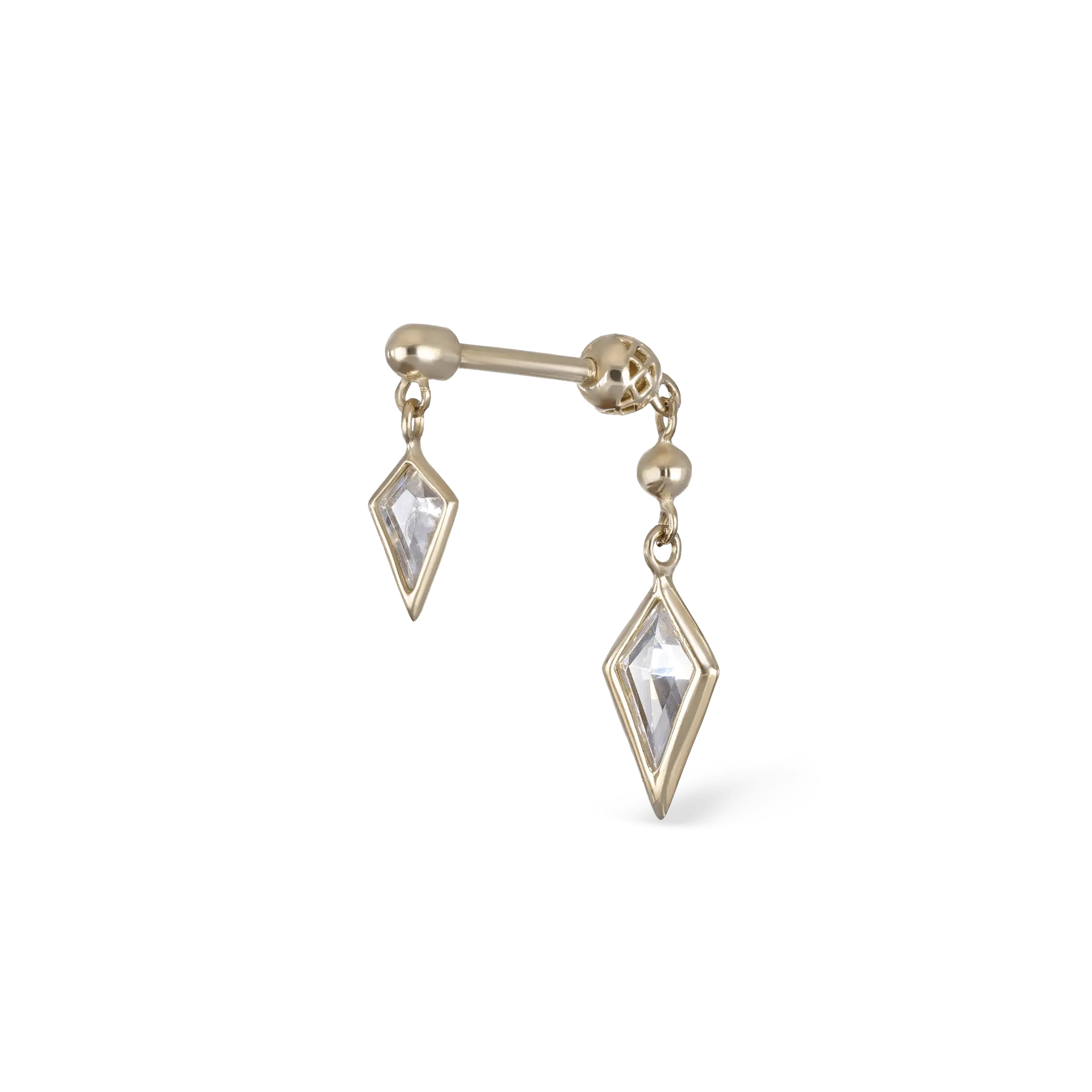 BEATTI Internal Thread Gold / 6mm Riké • 14K Solid Gold Double Diamond Barbell Piercing KPE5050 Riké • 14K Solid Gold Double Diamond Barbell Piercing