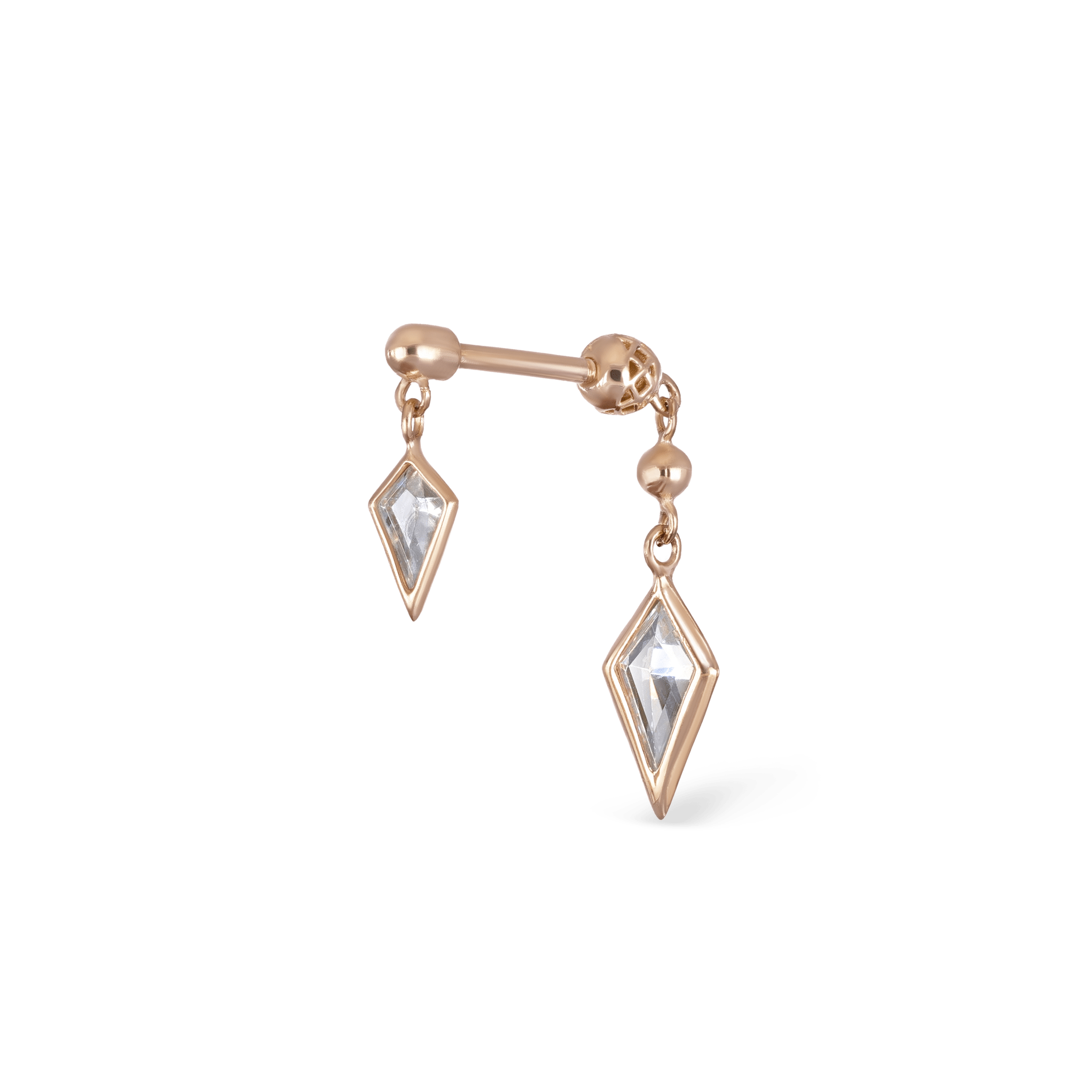 BEATTI Internal Thread Rose Gold / 6mm Riké • 14K Solid Gold Double Diamond Barbell Piercing KPE5050 Riké • 14K Solid Gold Double Diamond Barbell Piercing