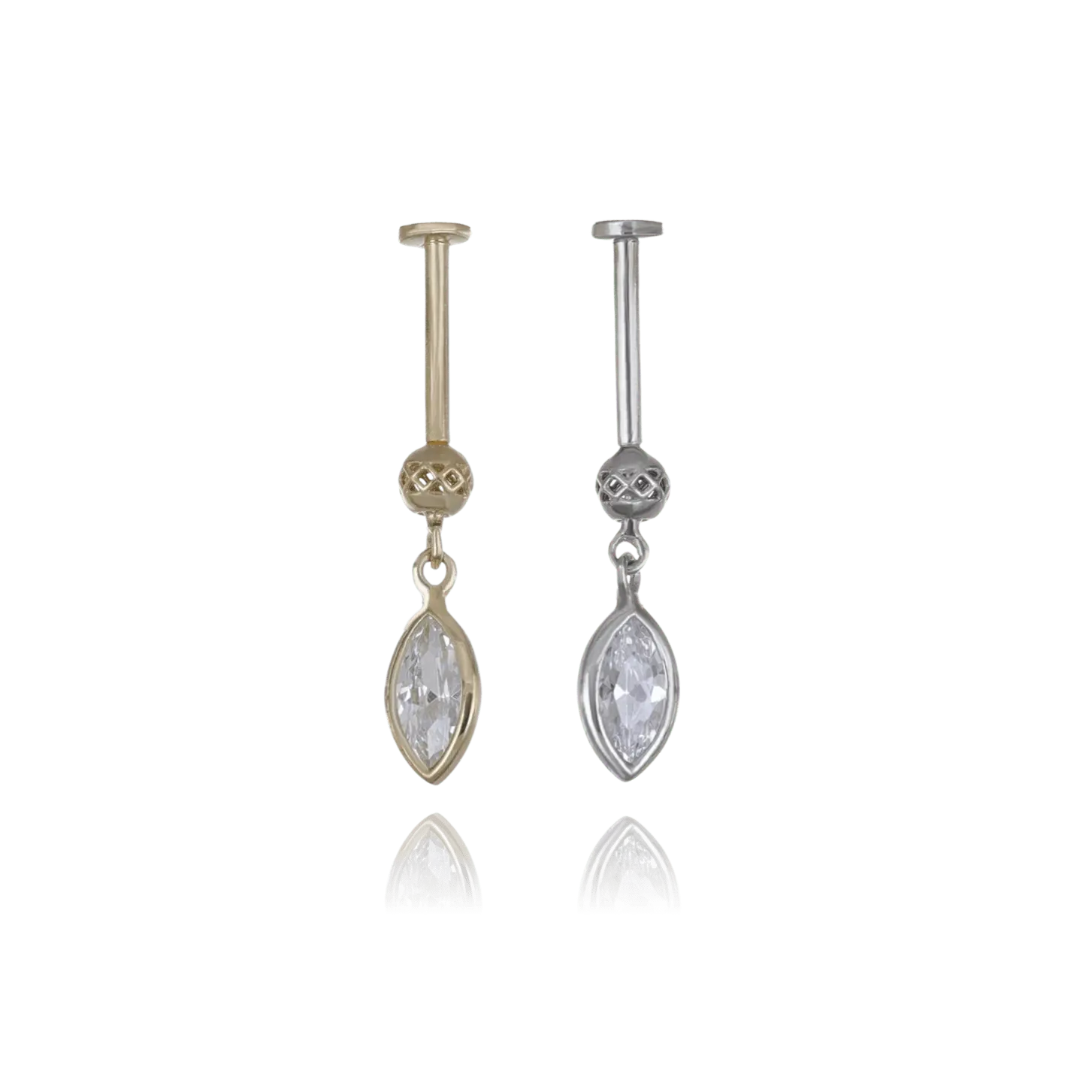 BEATTI Internal Thread Riké • 14K Solid Gold Marquise Cut Flat Back Earring Riké • 14K Solid Gold Marquise Cut Flat Back Earring