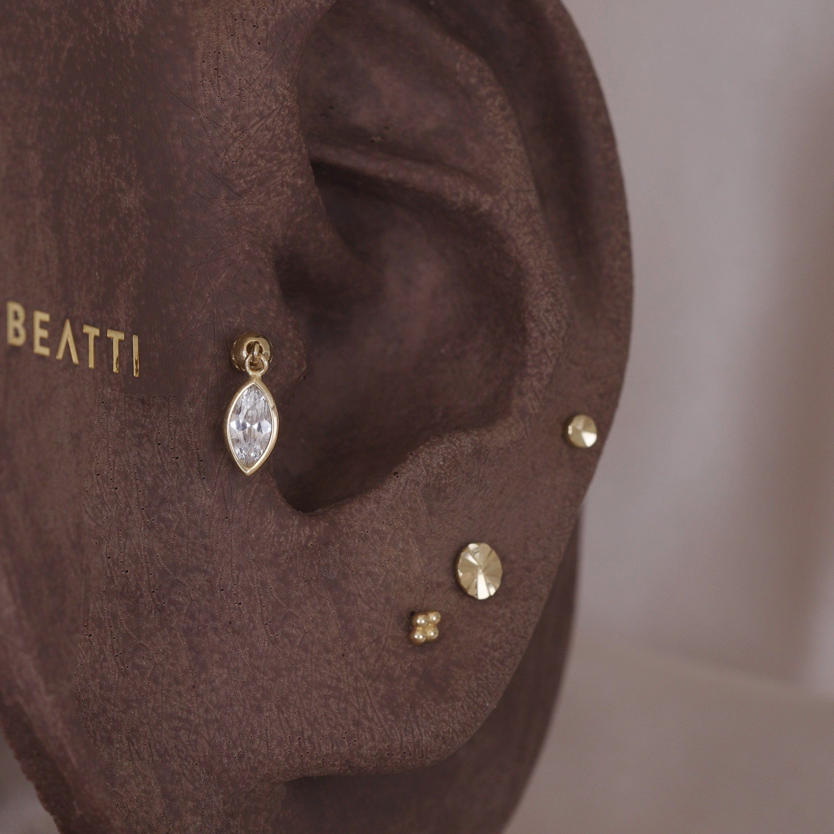 BEATTI Internal Thread Riké • 14K Solid Gold Marquise Cut Flat Back Earring Riké • 14K Solid Gold Marquise Cut Flat Back Earring