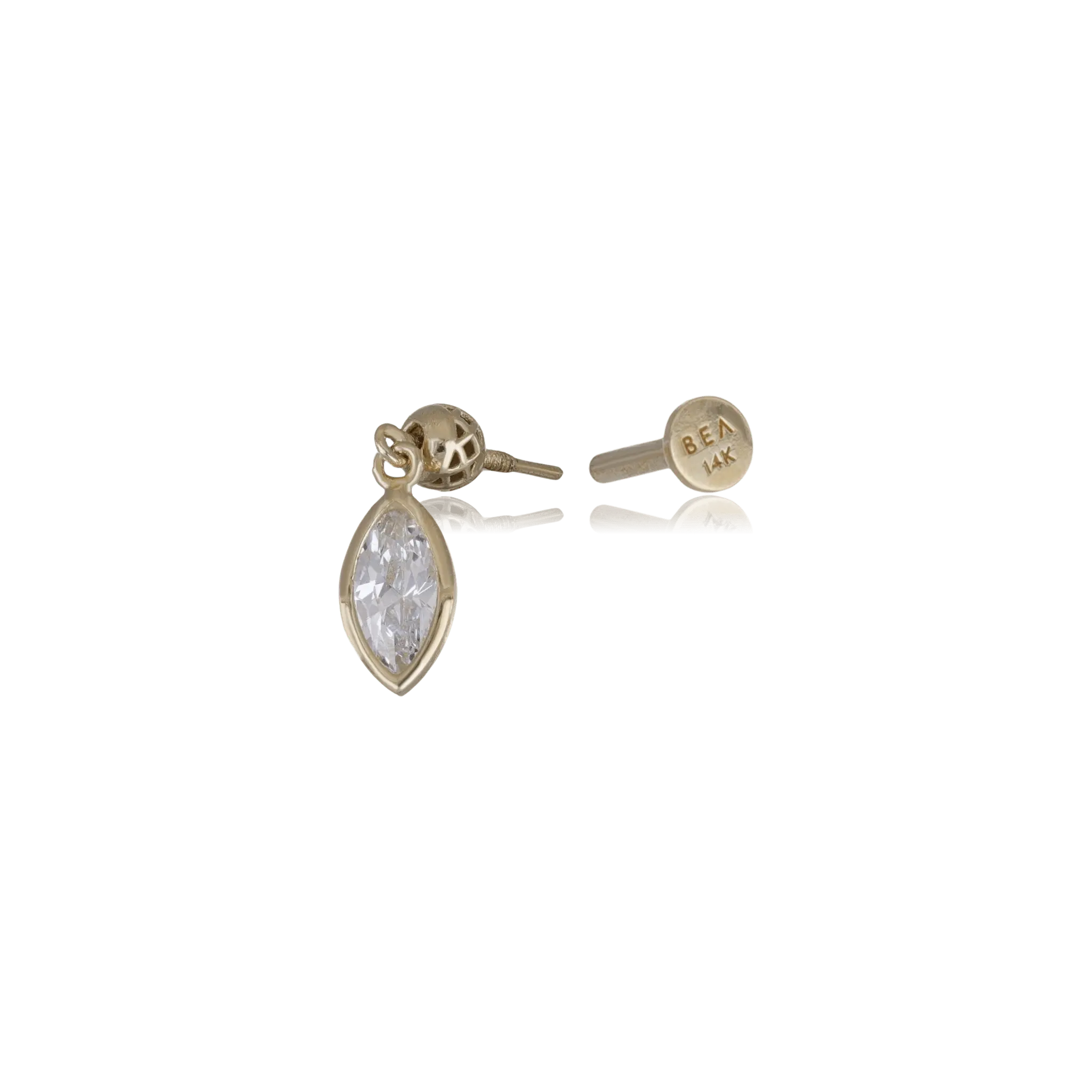 BEATTI Internal Thread Riké • 14K Solid Gold Marquise Cut Flat Back Earring Riké • 14K Solid Gold Marquise Cut Flat Back Earring