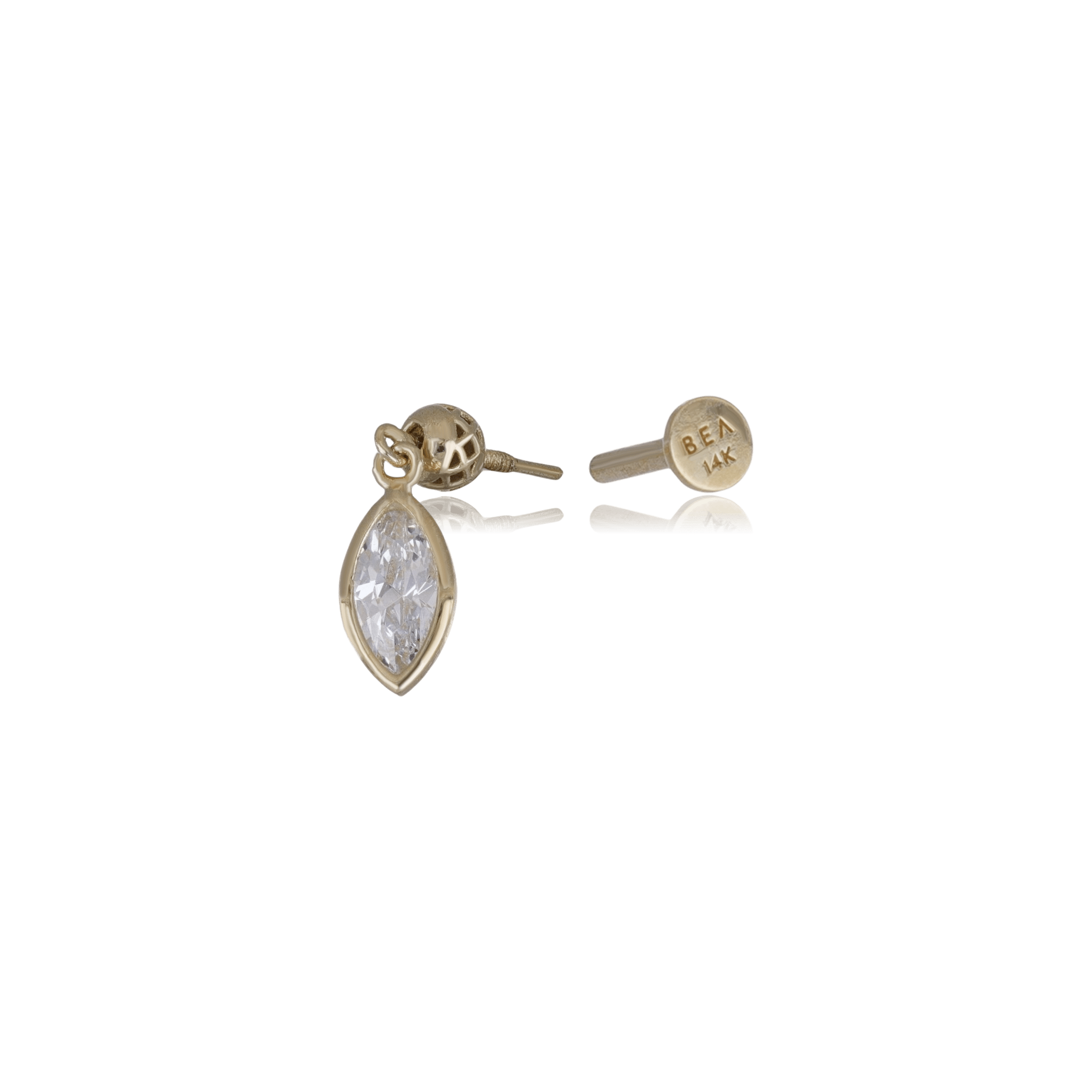 BEATTI Internal Thread Riké • 14K Solid Gold Marquise Cut Flat Back Earring Riké • 14K Solid Gold Marquise Cut Flat Back Earring
