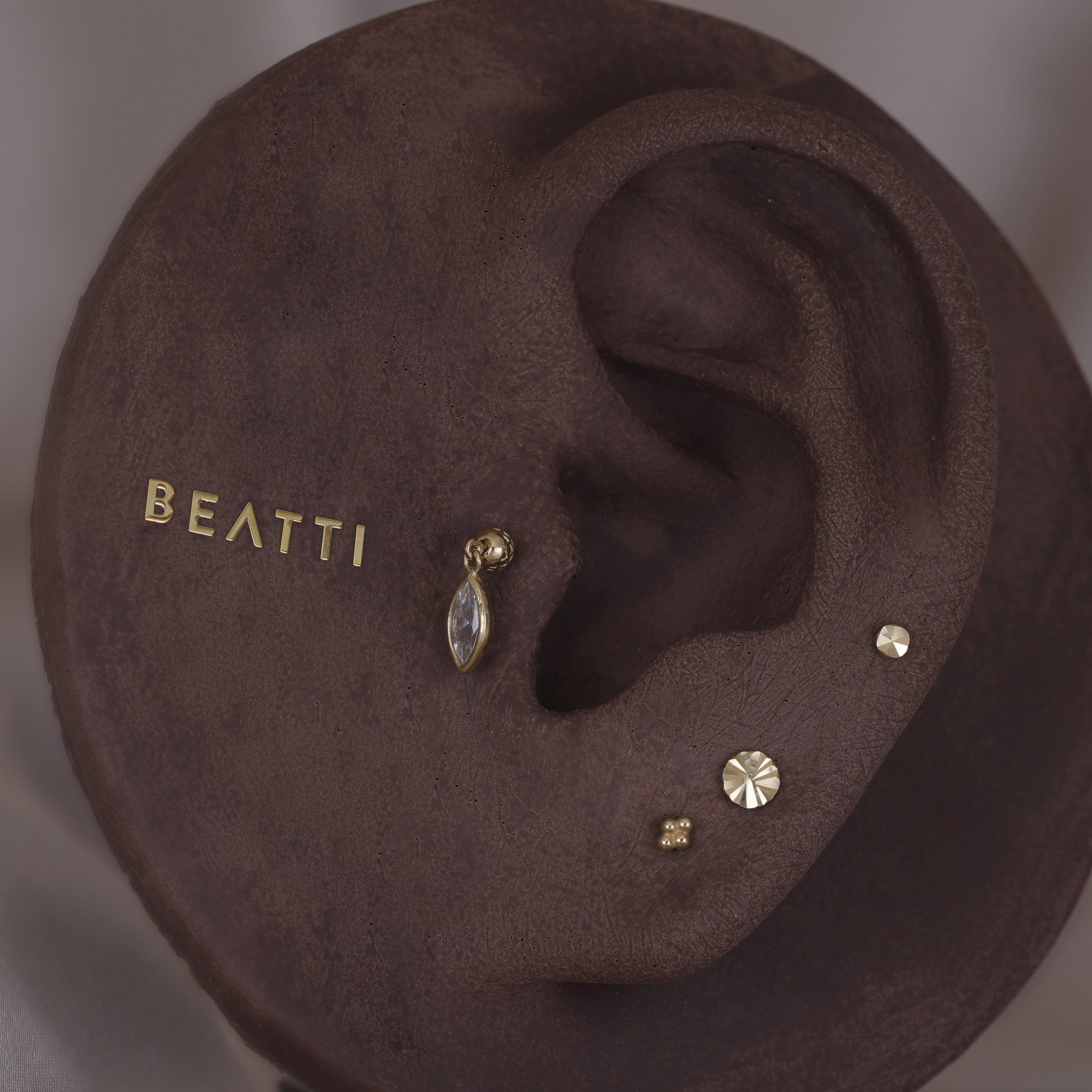 BEATTI Internal Thread Riké • 14K Solid Gold Marquise Cut Flat Back Earring Riké • 14K Solid Gold Marquise Cut Flat Back Earring