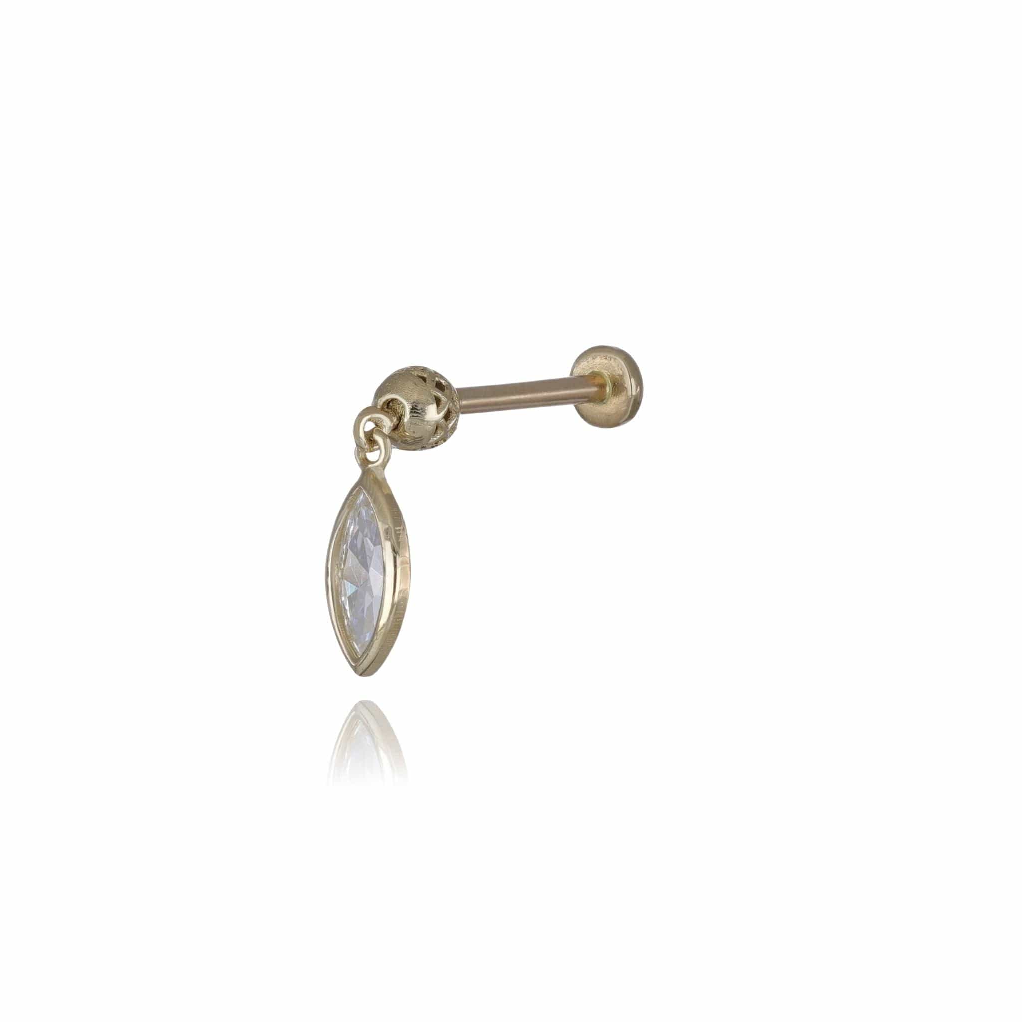 BEATTI Internal Thread Riké • 14K Solid Gold Marquise Cut Flat Back Earring Riké • 14K Solid Gold Marquise Cut Flat Back Earring