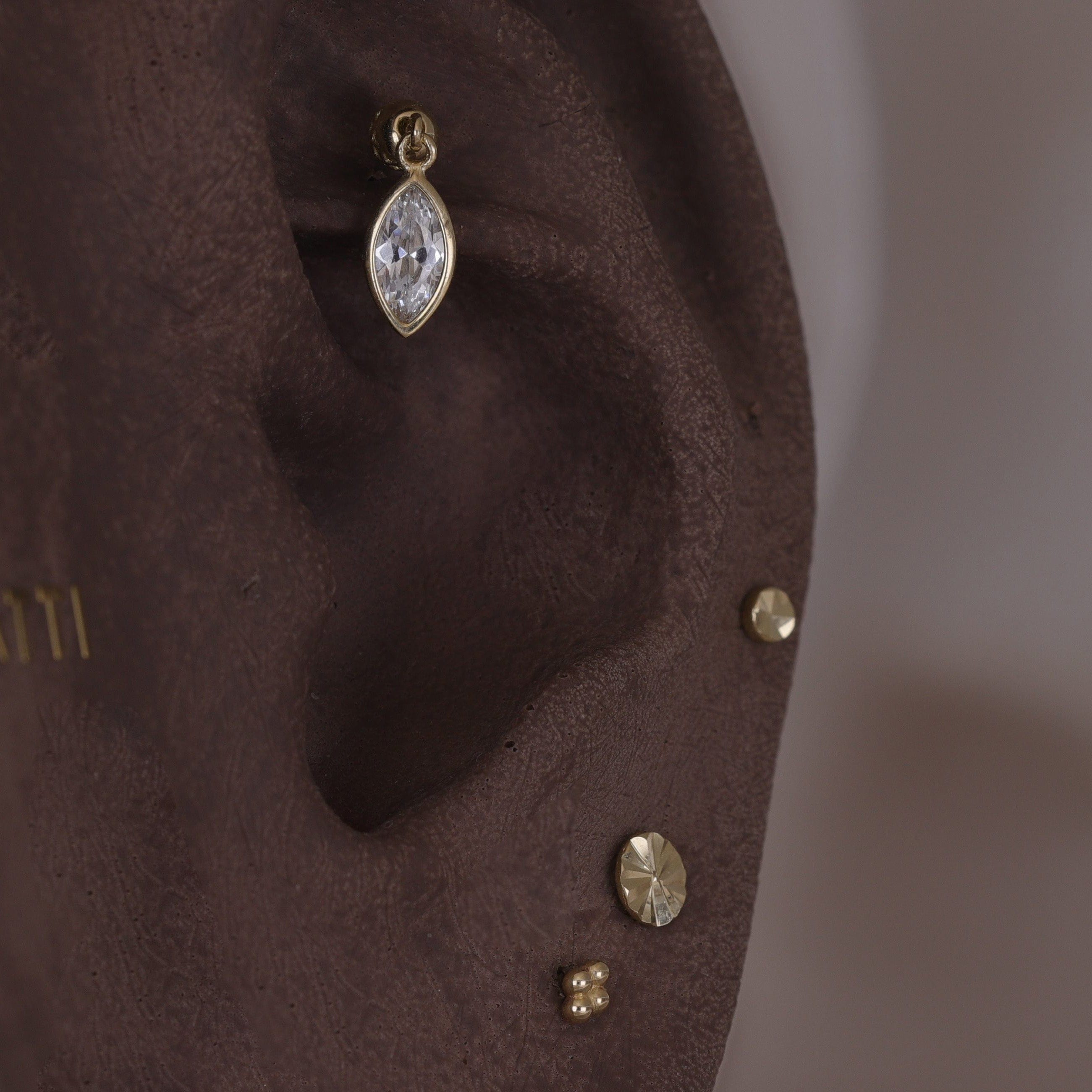 BEATTI Internal Thread Riké • 14K Solid Gold Marquise Cut Flat Back Earring Riké • 14K Solid Gold Marquise Cut Flat Back Earring