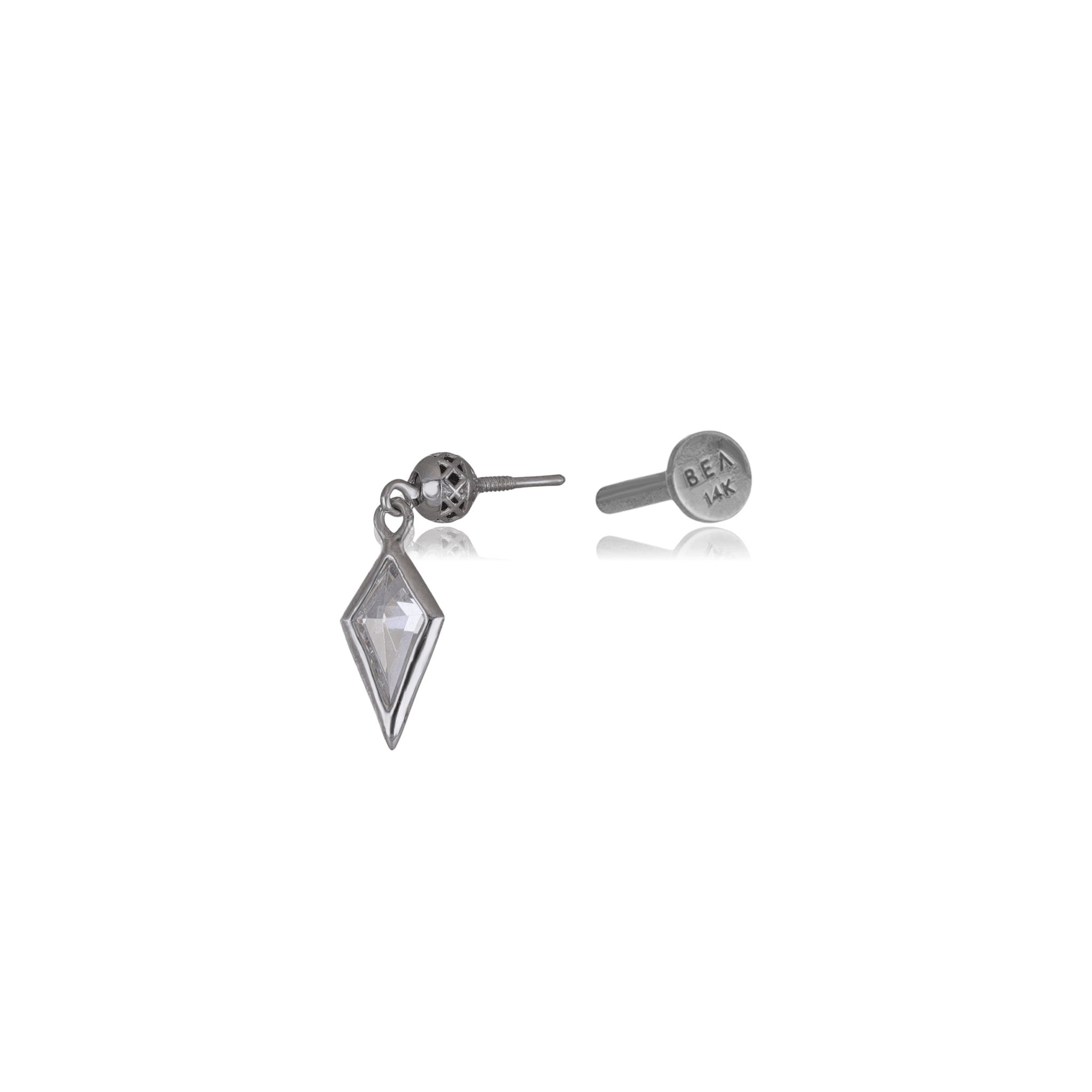 BEATTI Internal Thread Riké • Kite Cut CZ Flat Back Earring Riké • Kite Cut CZ Flat Back Earring