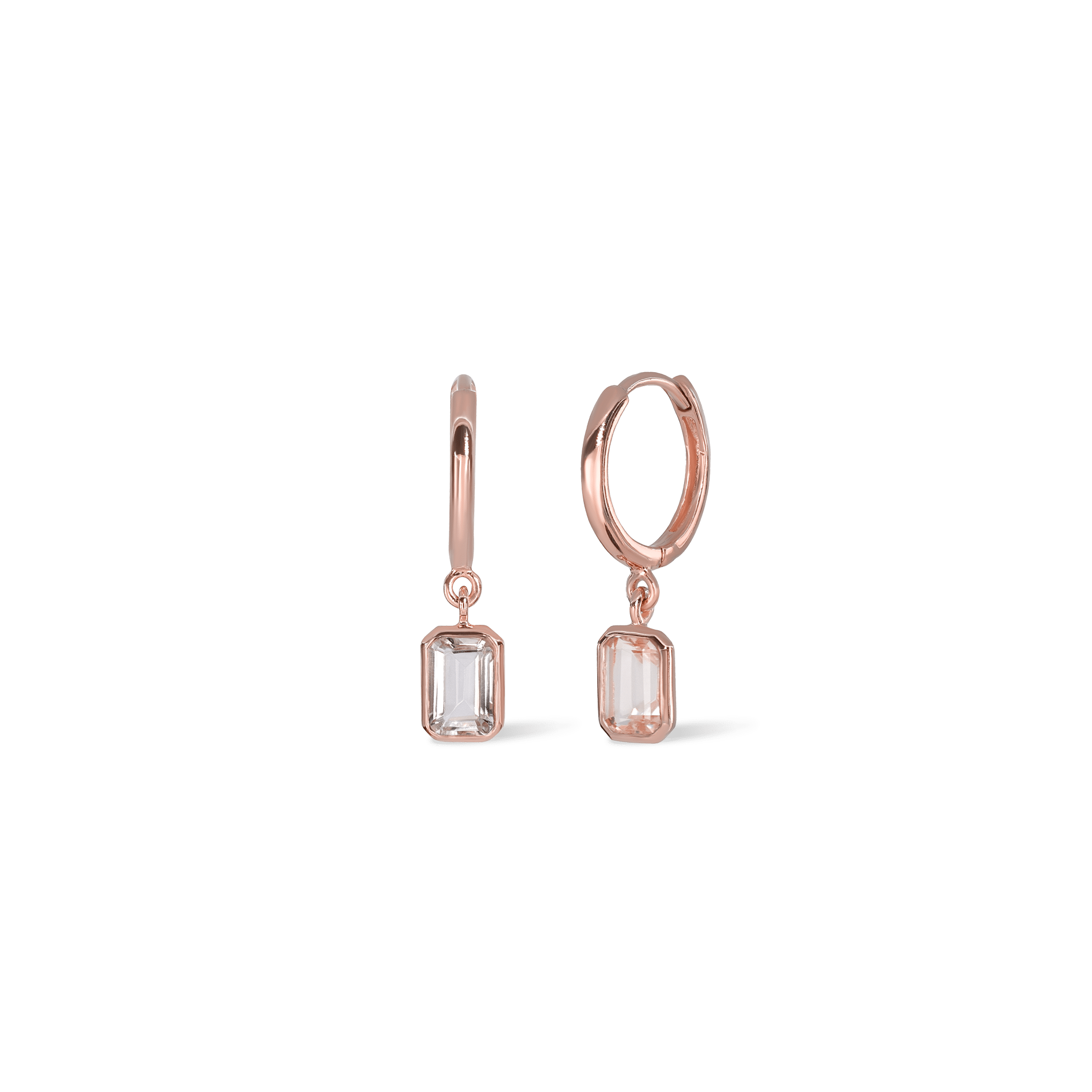 Nora • Emerald Cut Genuine Gemstone Hoop Earrings