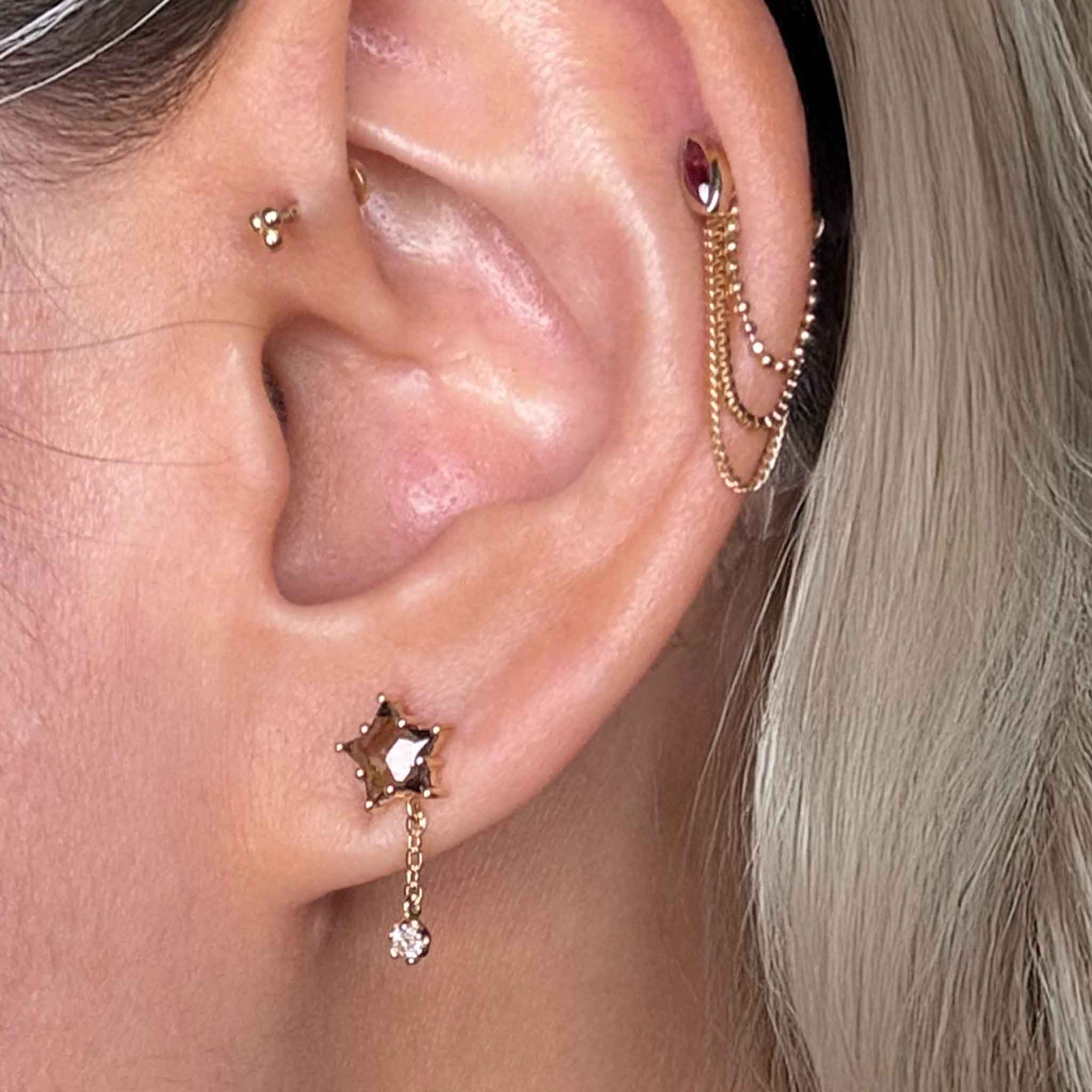 BEATTI Studs Gold / Smoky Quartz Sample Sale • Star Drop Natural Smoky Quartz Earrings YG SS25 SS25 EA 012 SV Sample Sale • Star Drop Natural Smoky Quartz Earrings YG SS25