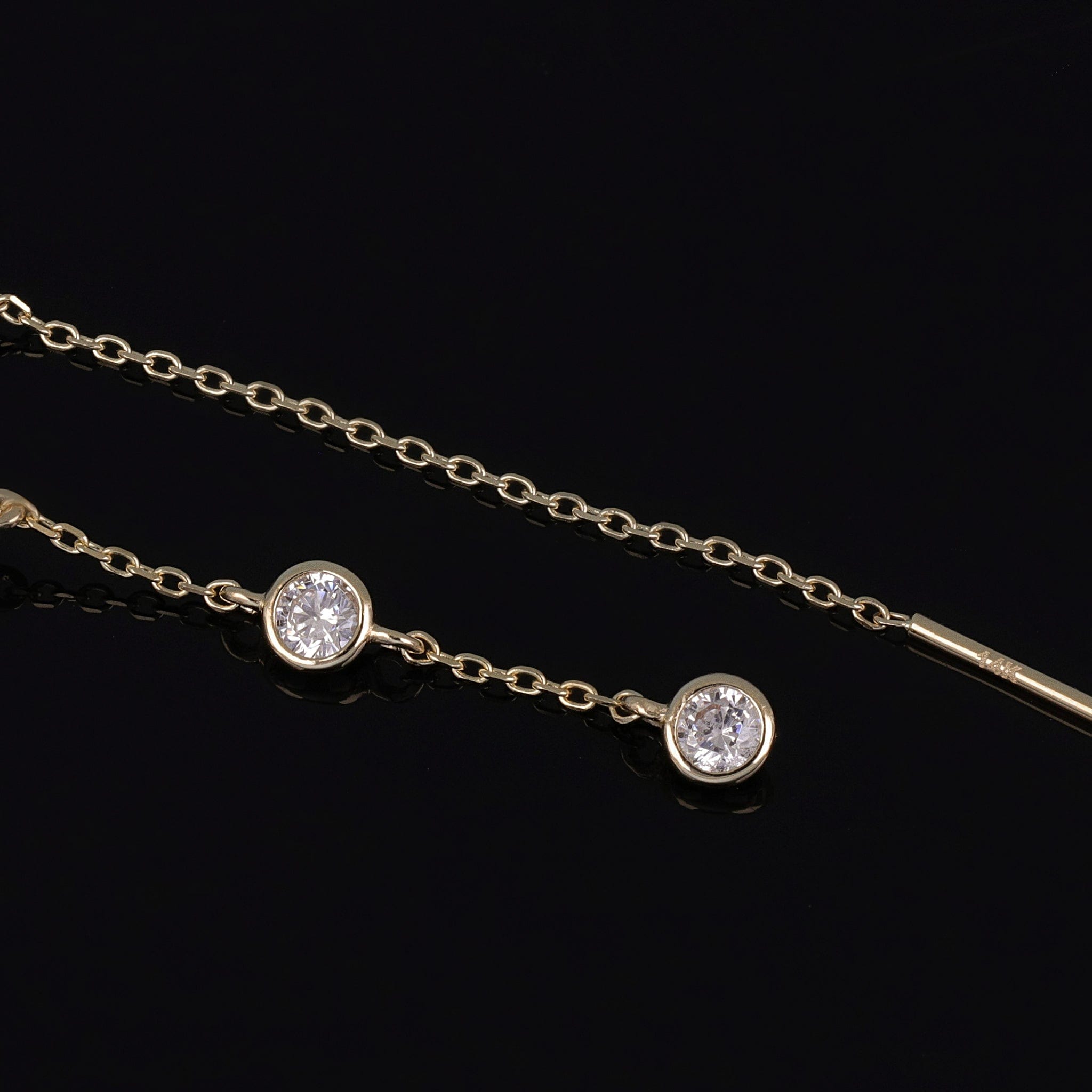 BEATTI Threaders 14K Gold Bezel CZ Threader Earrings 14K Gold Bezel CZ Threader Earrings