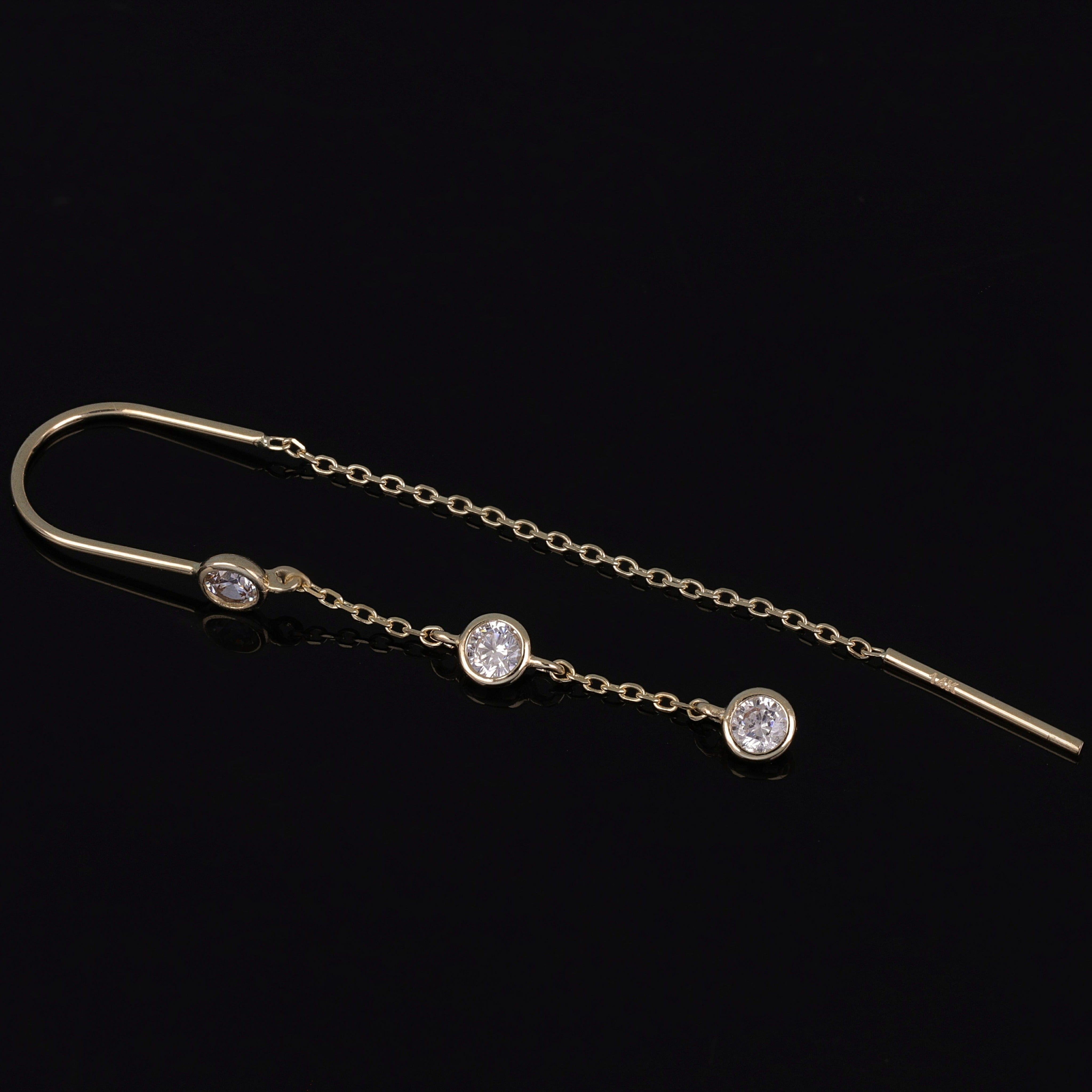 BEATTI Threaders 14K Gold Bezel CZ Threader Earrings 14K Gold Bezel CZ Threader Earrings