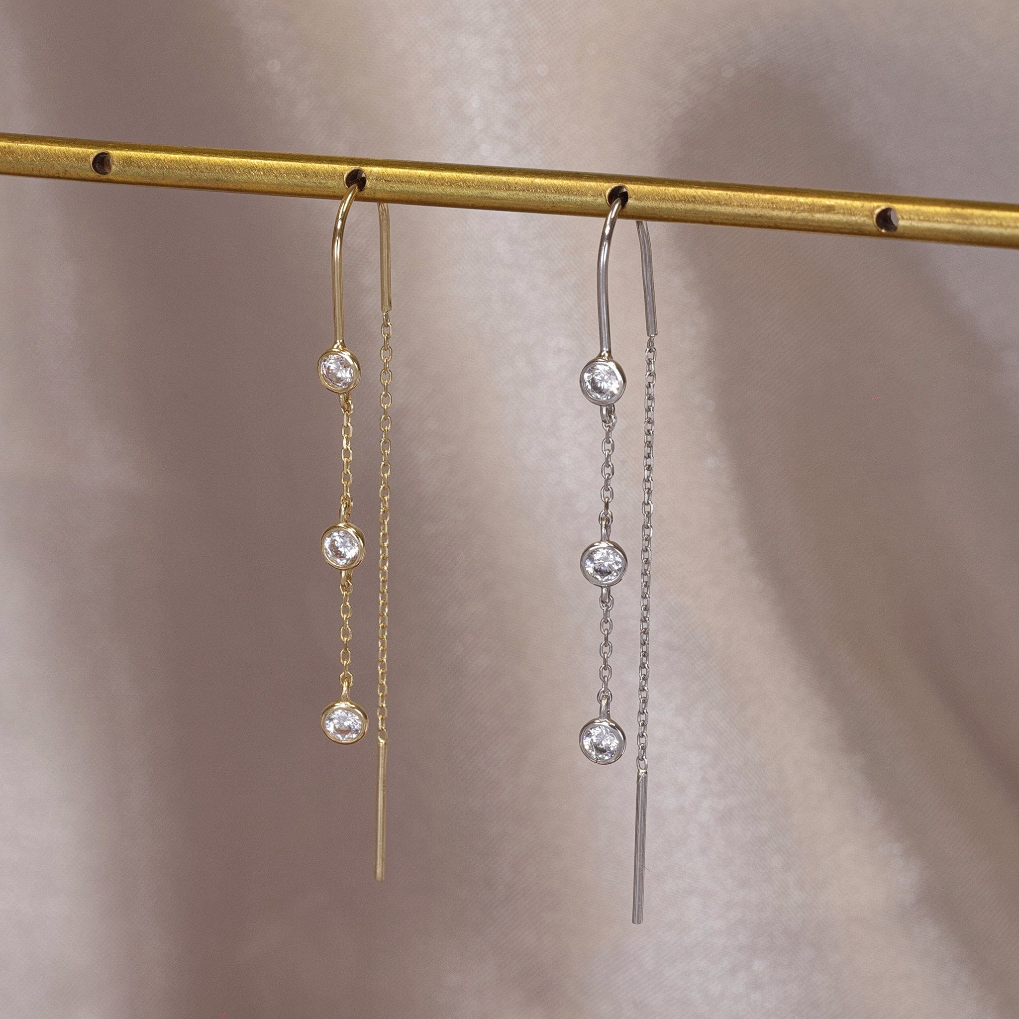 BEATTI Threaders 14K Gold Bezel CZ Threader Earrings 14K Gold Bezel CZ Threader Earrings