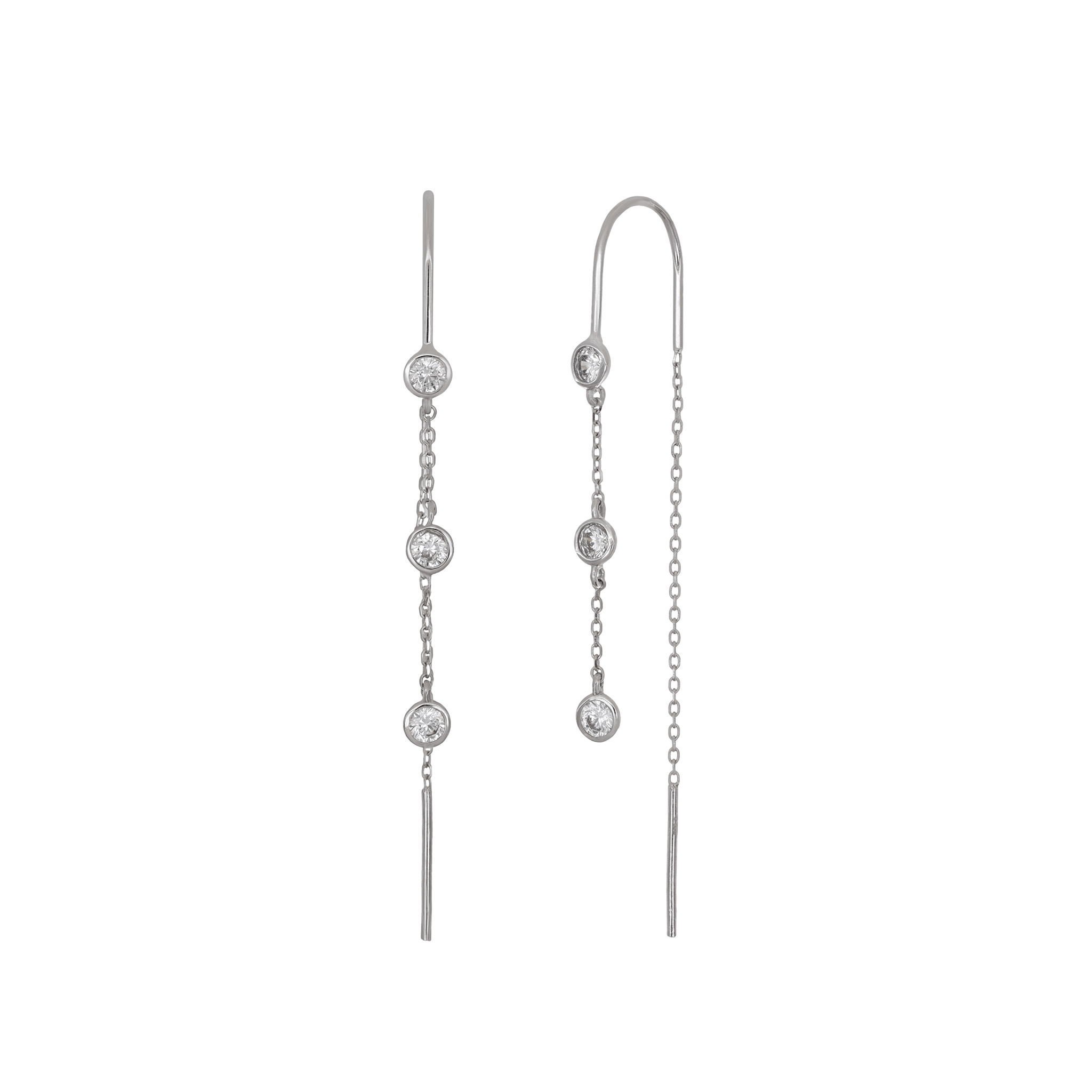 BEATTI Threaders White Gold 14K Gold Bezel CZ Threader Earrings JE16345 14K Gold Bezel CZ Threader Earrings