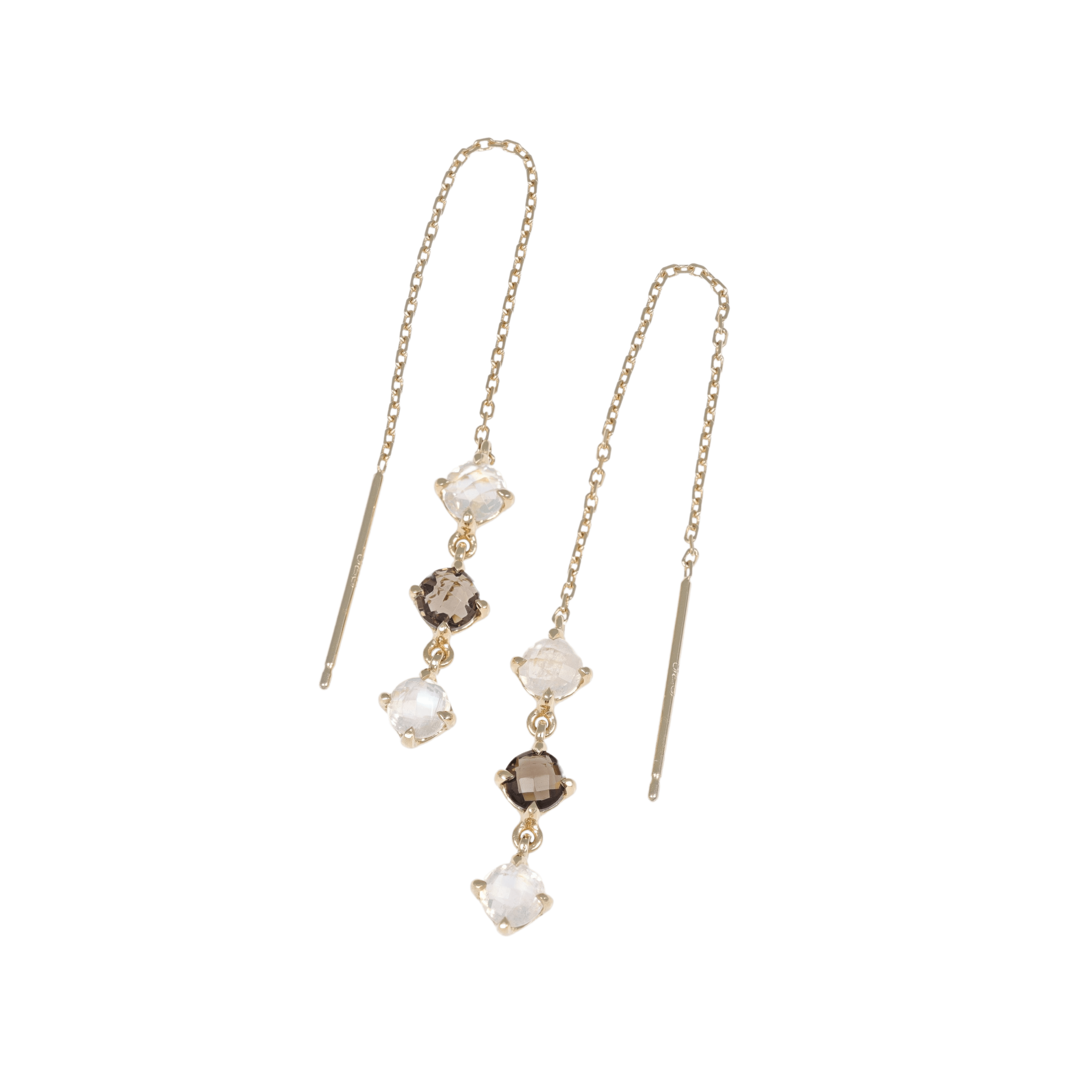BEATTI Threaders Gold / Rainbow Moonstone / Smoky Quartz Ramona • Natural Gemstone Threader Earrings JFE1783 MRSQ Ramona • Natural Gemstone Threader Earrings