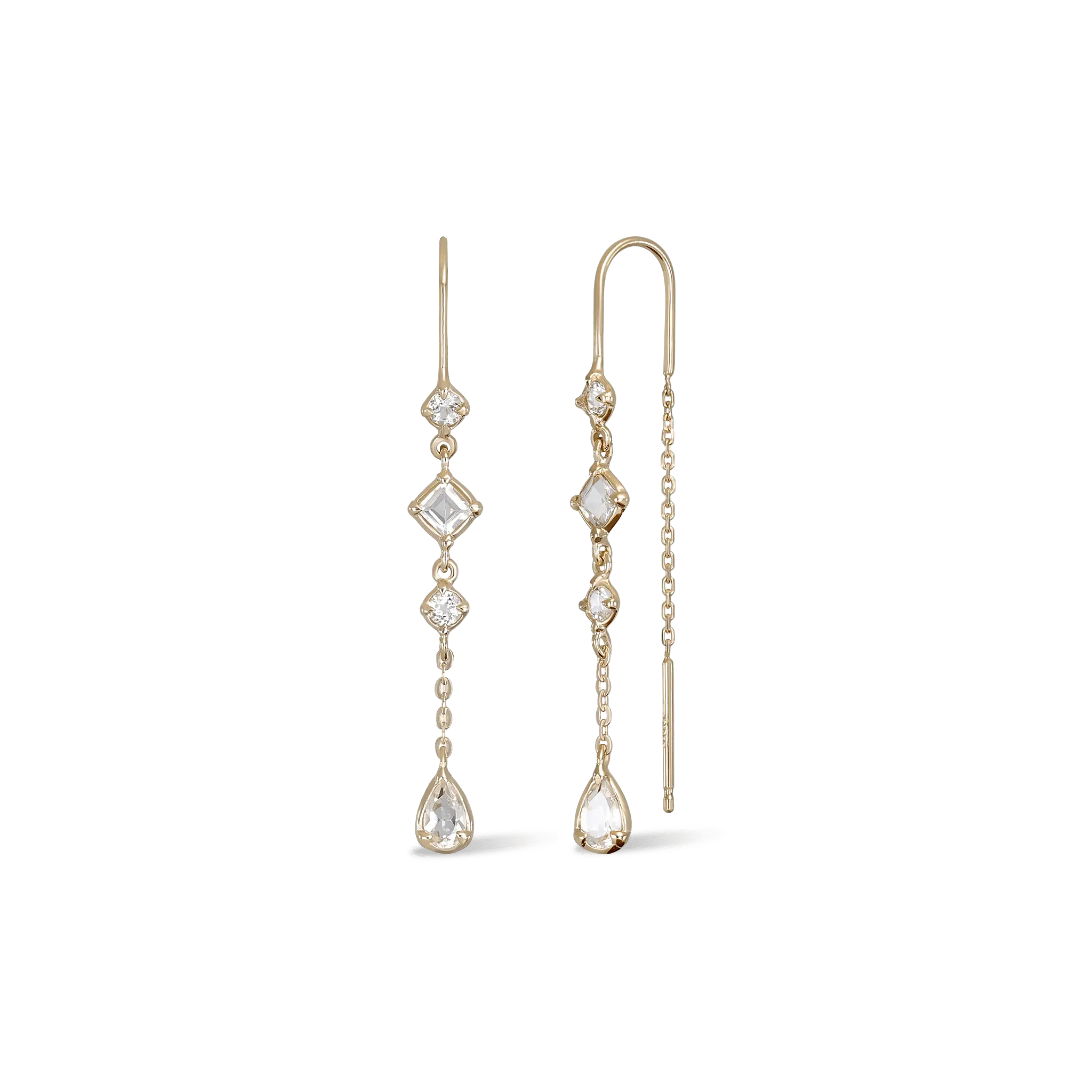 BEATTI Threaders Gold / White Topaz Tess • Natural Gemstone Threader Earrings JFE2070_TW Tess • Natural Gemstone Threader Earrings