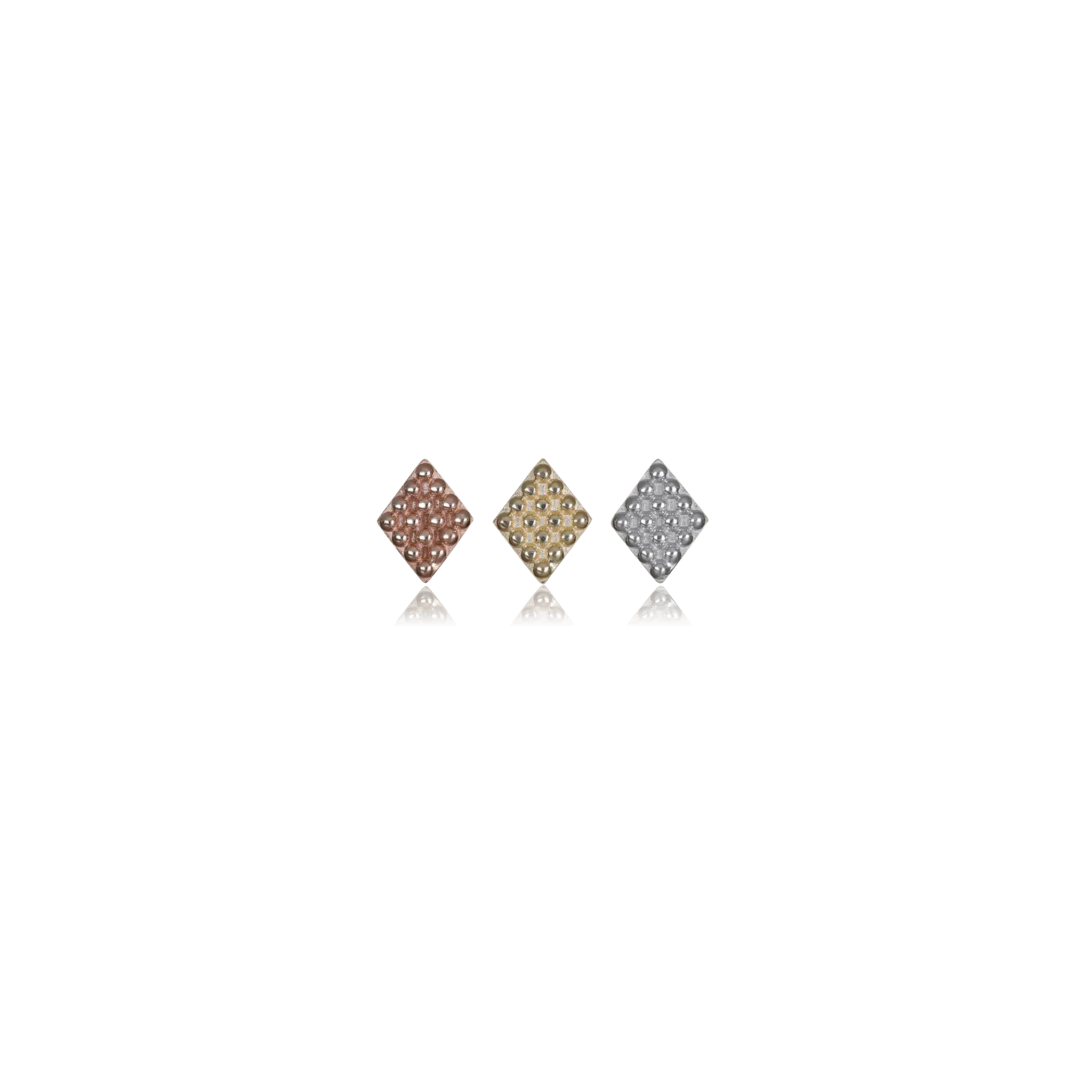 BEATTI Threadless Ends 14k Gold Beaded Textured Rhombus Flat Back Stud 14k Gold Beaded Textured Rhombus Flat Back Stud