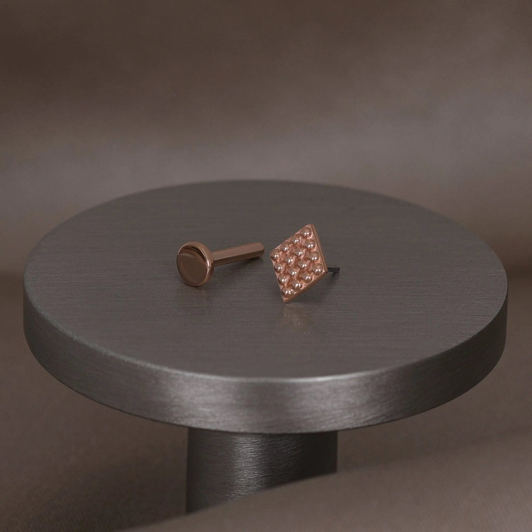 BEATTI Threadless Ends Rose Gold / 16g/5mm 14k Gold Beaded Textured Rhombus Flat Back Stud 14k Gold Beaded Textured Rhombus Flat Back Stud