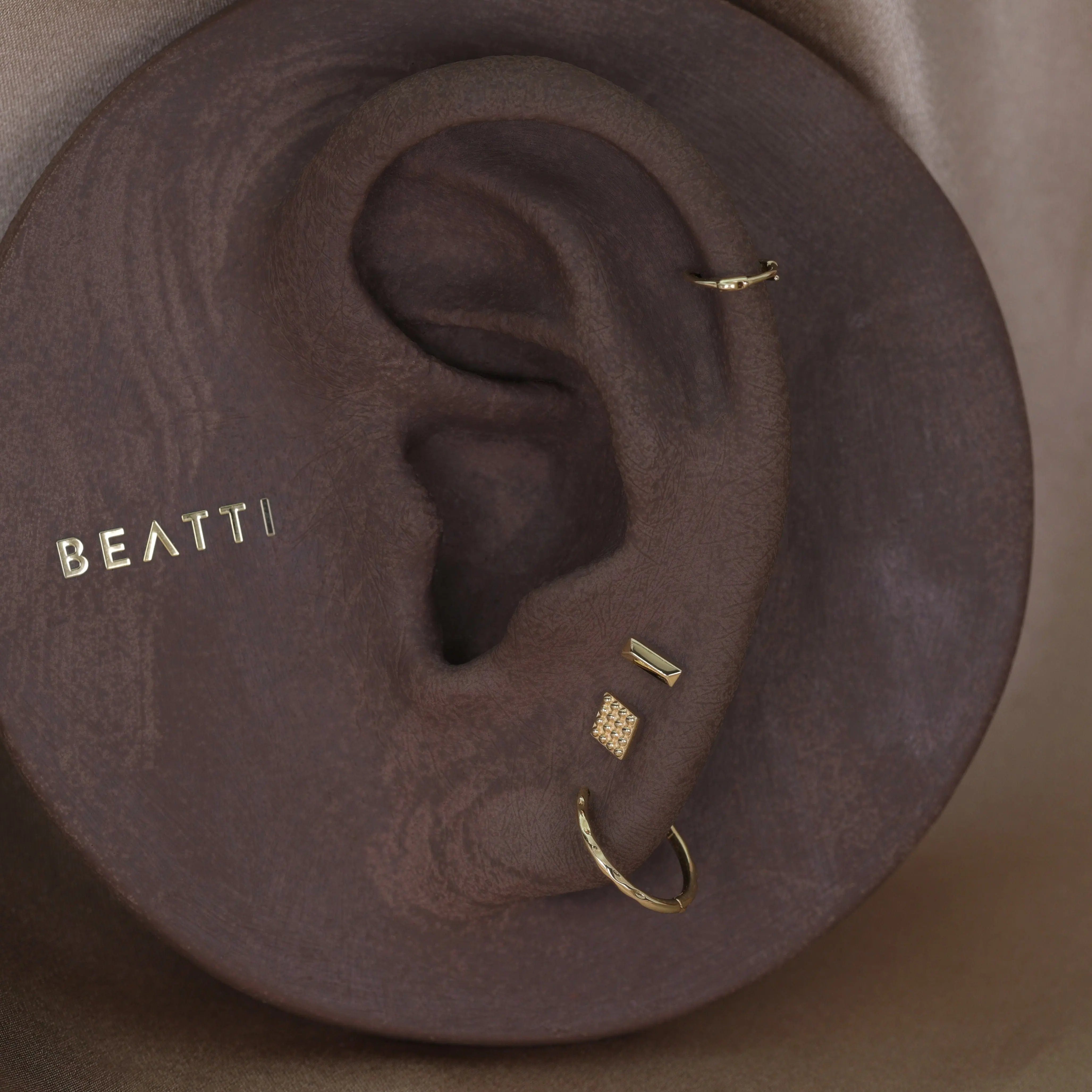 BEATTI Threadless Ends 14k Gold Beaded Textured Rhombus Flat Back Stud 14k Gold Beaded Textured Rhombus Flat Back Stud